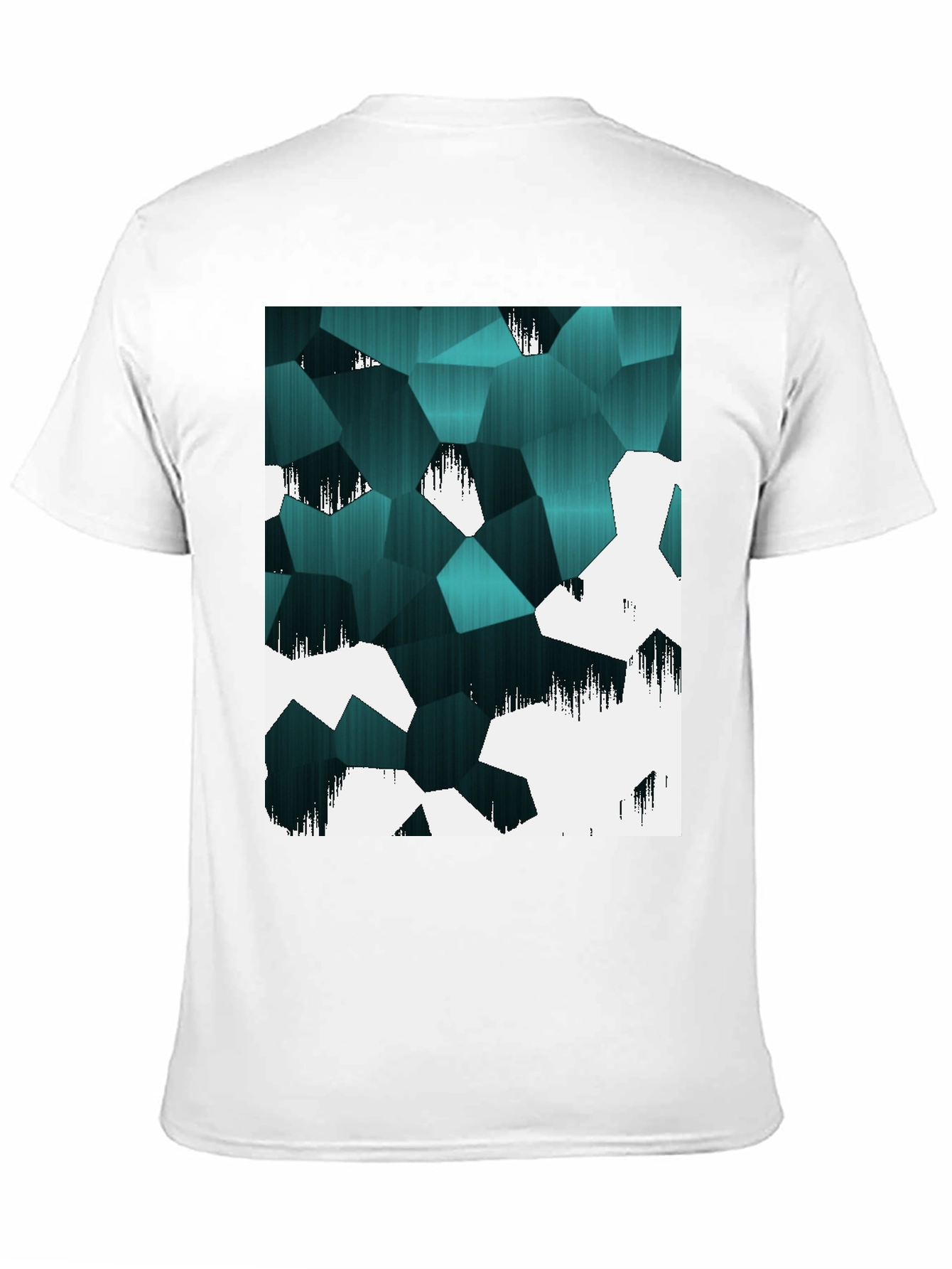 Abstract Geometric Teal & White Graphic T-Shirt