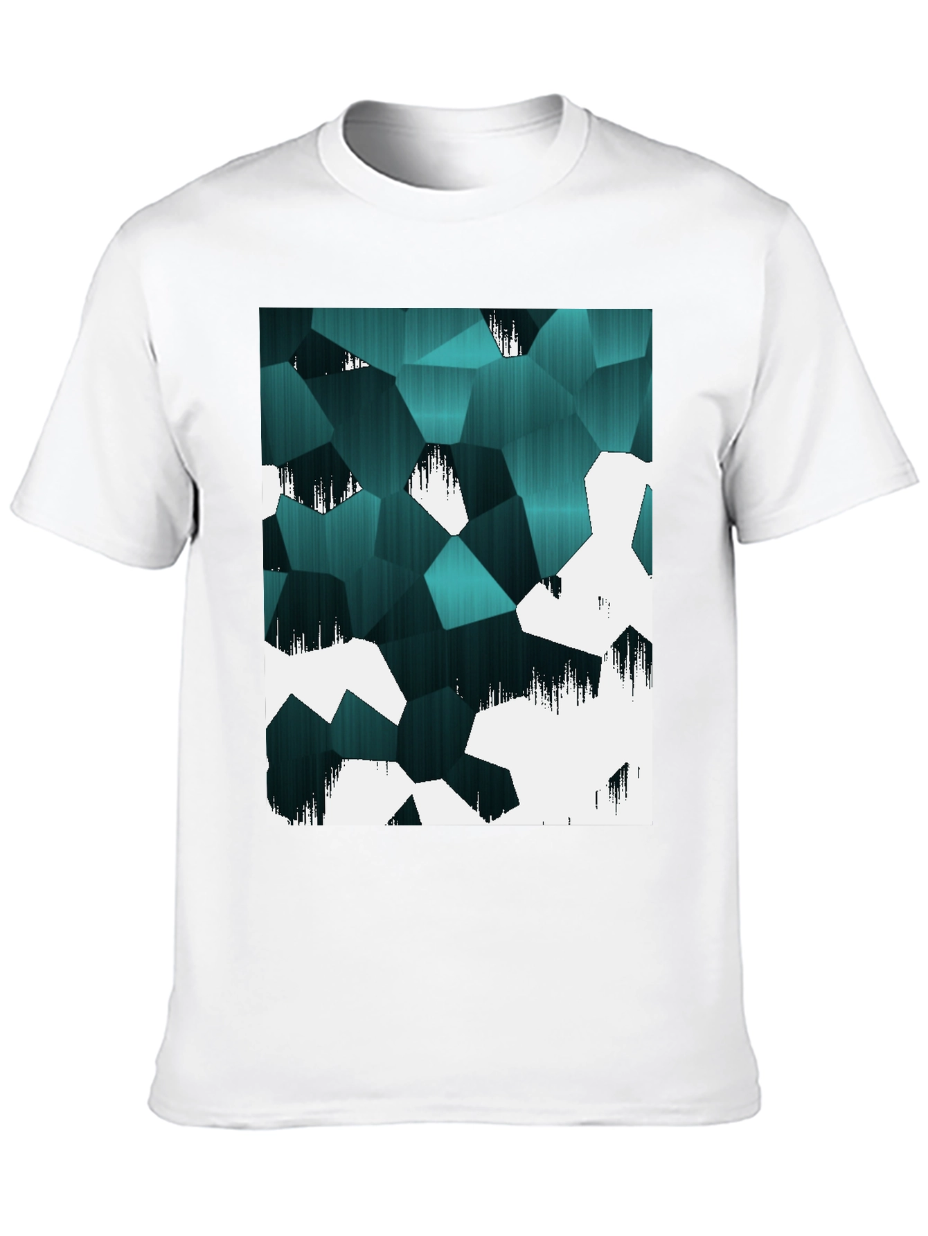 Abstract Geometric Teal & White Graphic T-Shirt