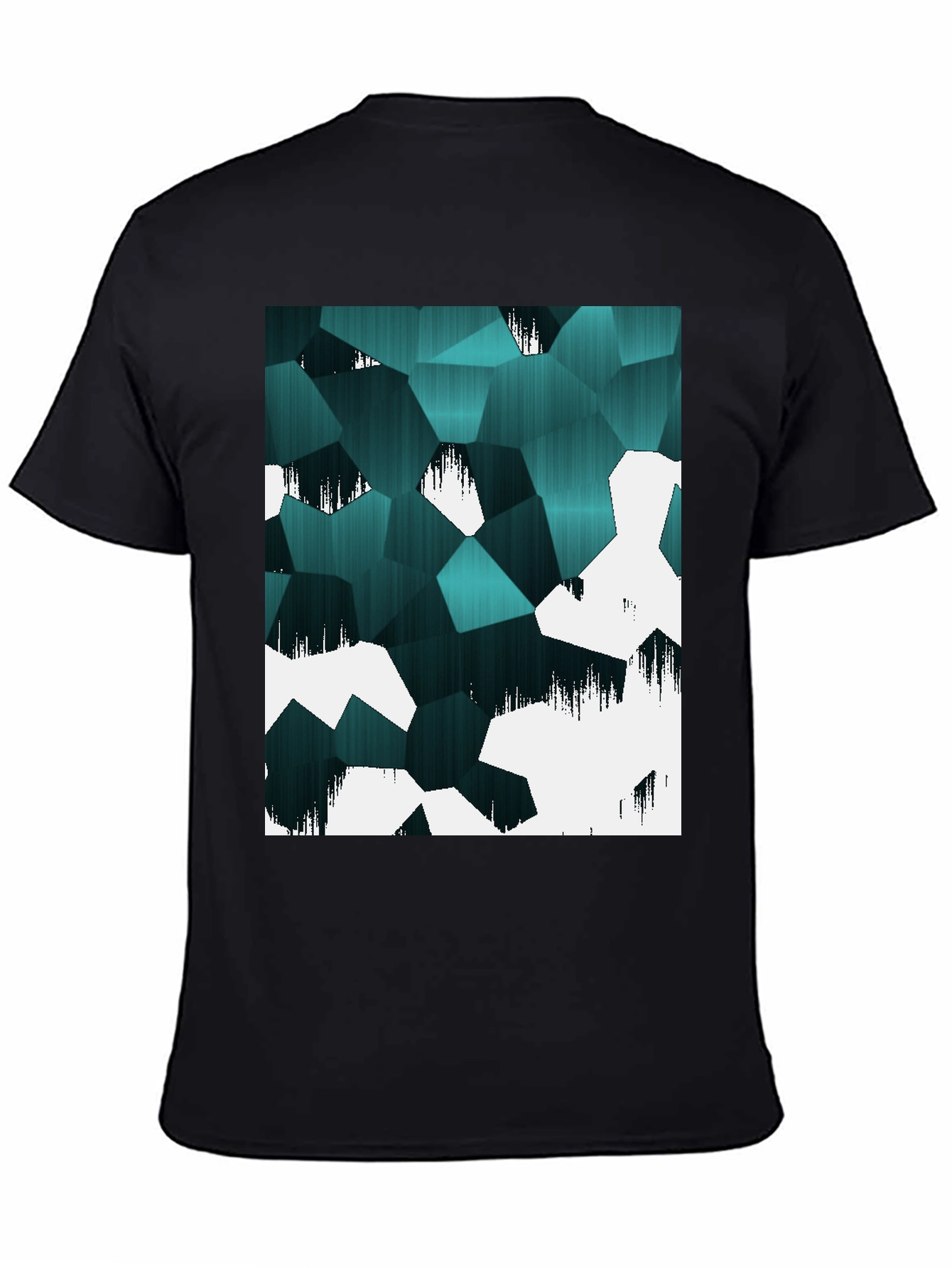 Abstract Geometric Teal & White Graphic T-Shirt