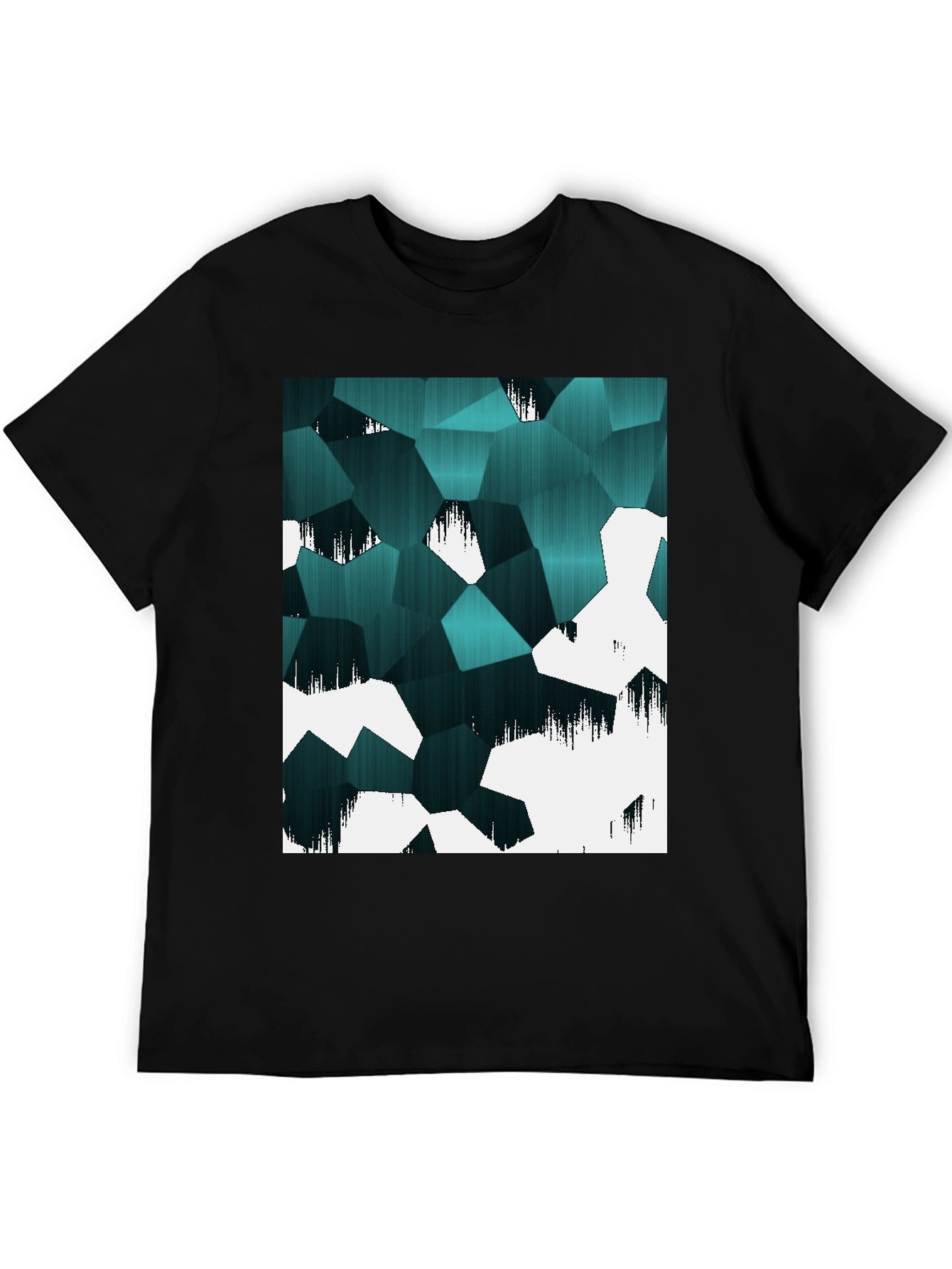 Abstract Geometric Teal & White Graphic T-Shirt