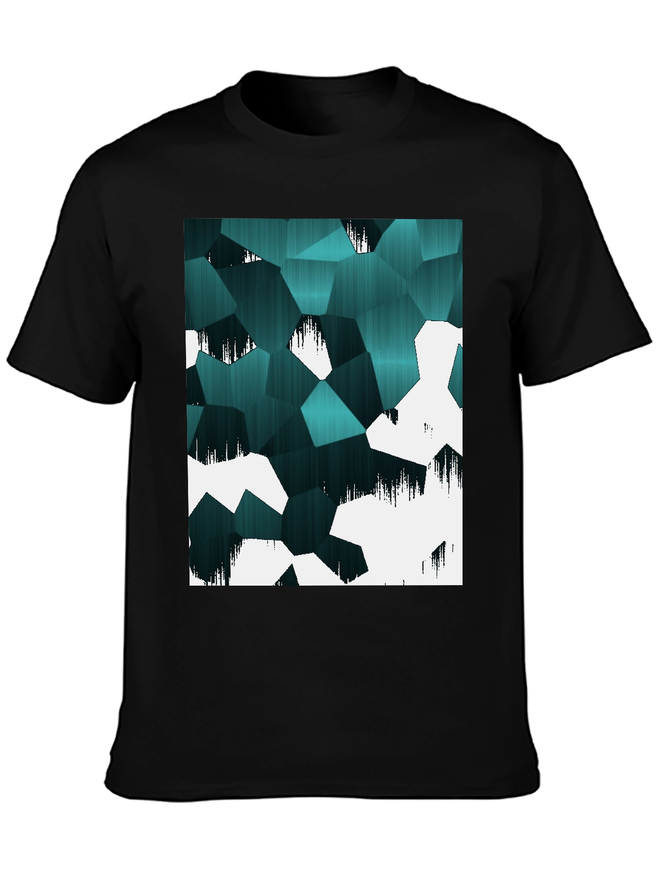 Abstract Geometric Teal & White Graphic T-Shirt