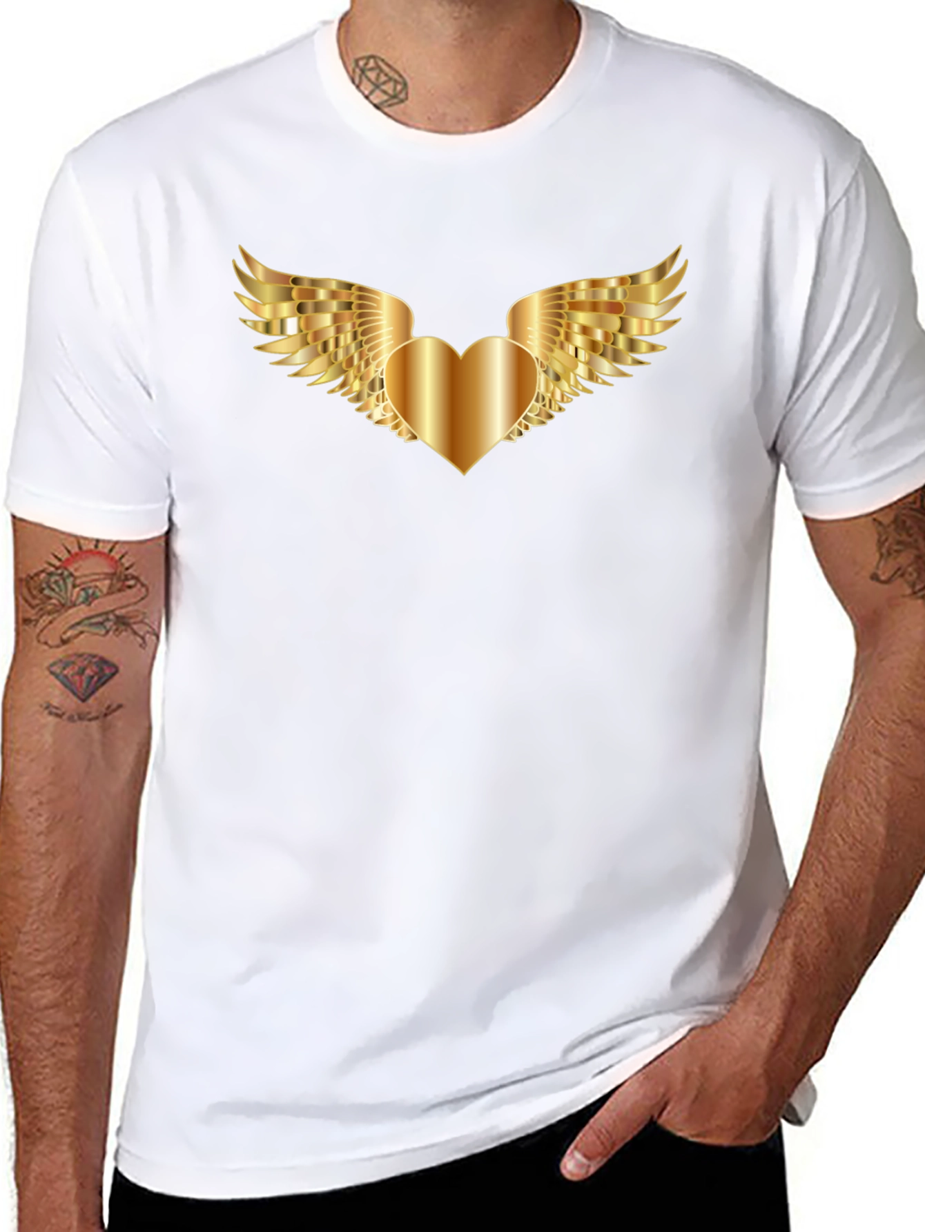 Golden Heart Wings Graphic Tee - Black