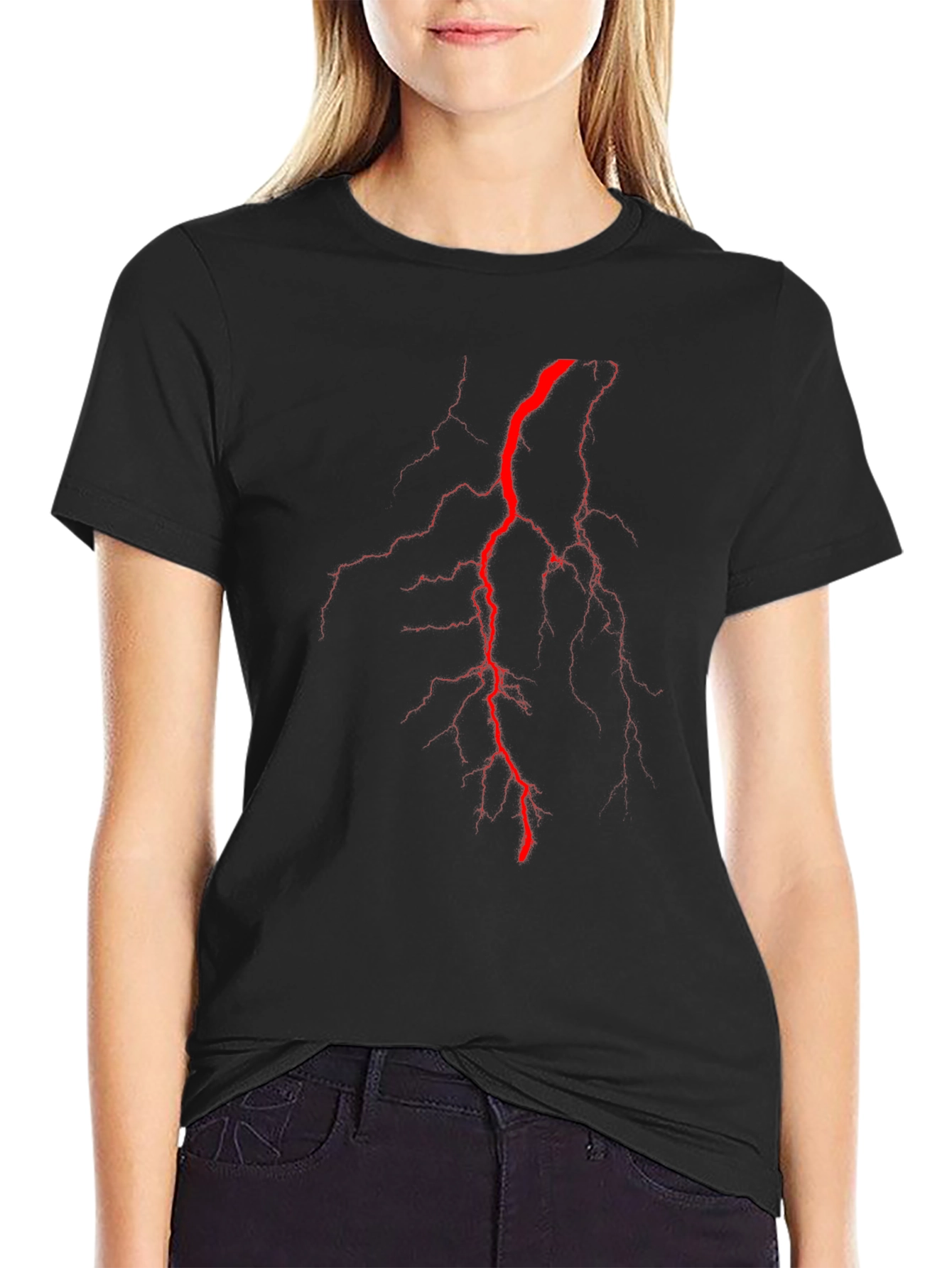 Black Tee with Red Lightning Bolt Design