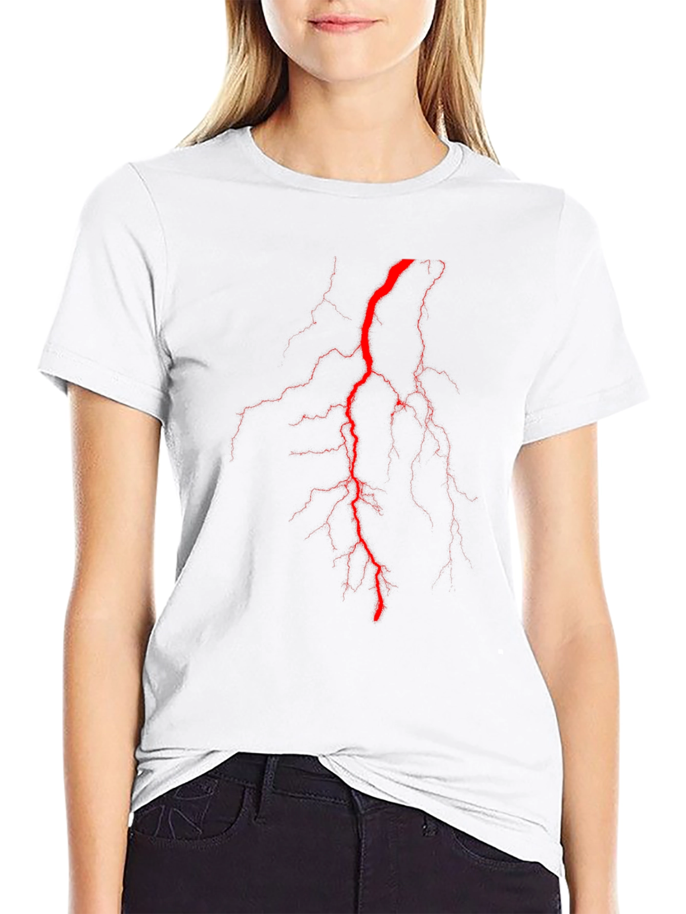 Black Tee with Red Lightning Bolt Design