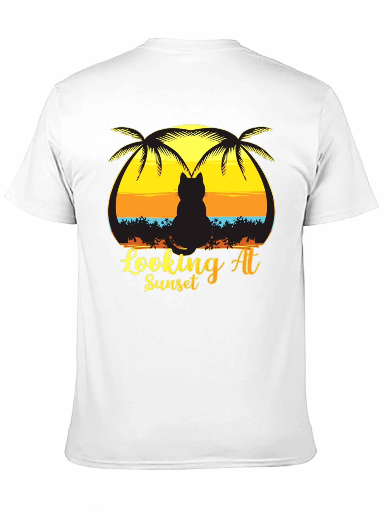 Cat Looking at Sunset T-Shirt Black