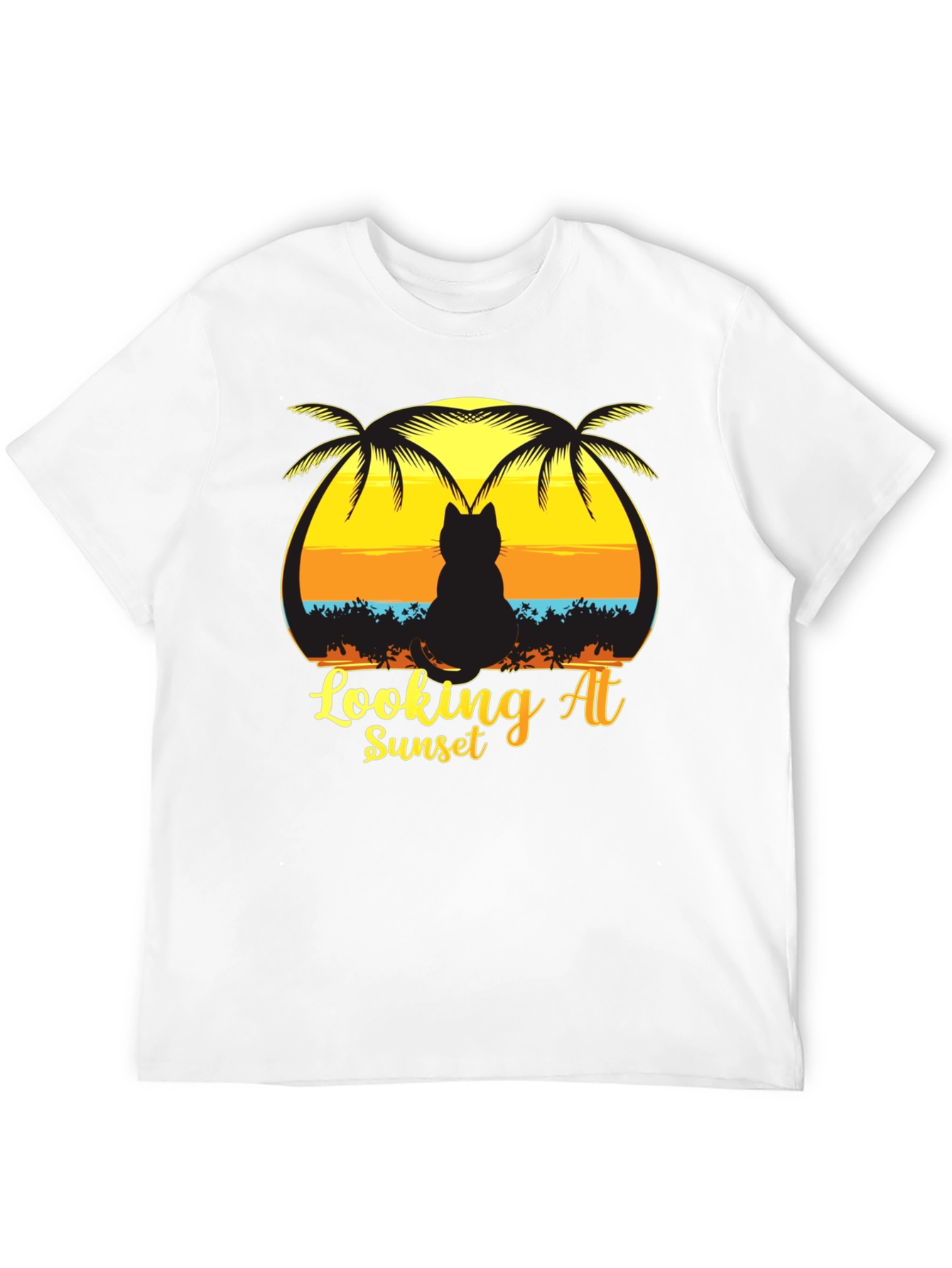 Cat Looking at Sunset T-Shirt Black