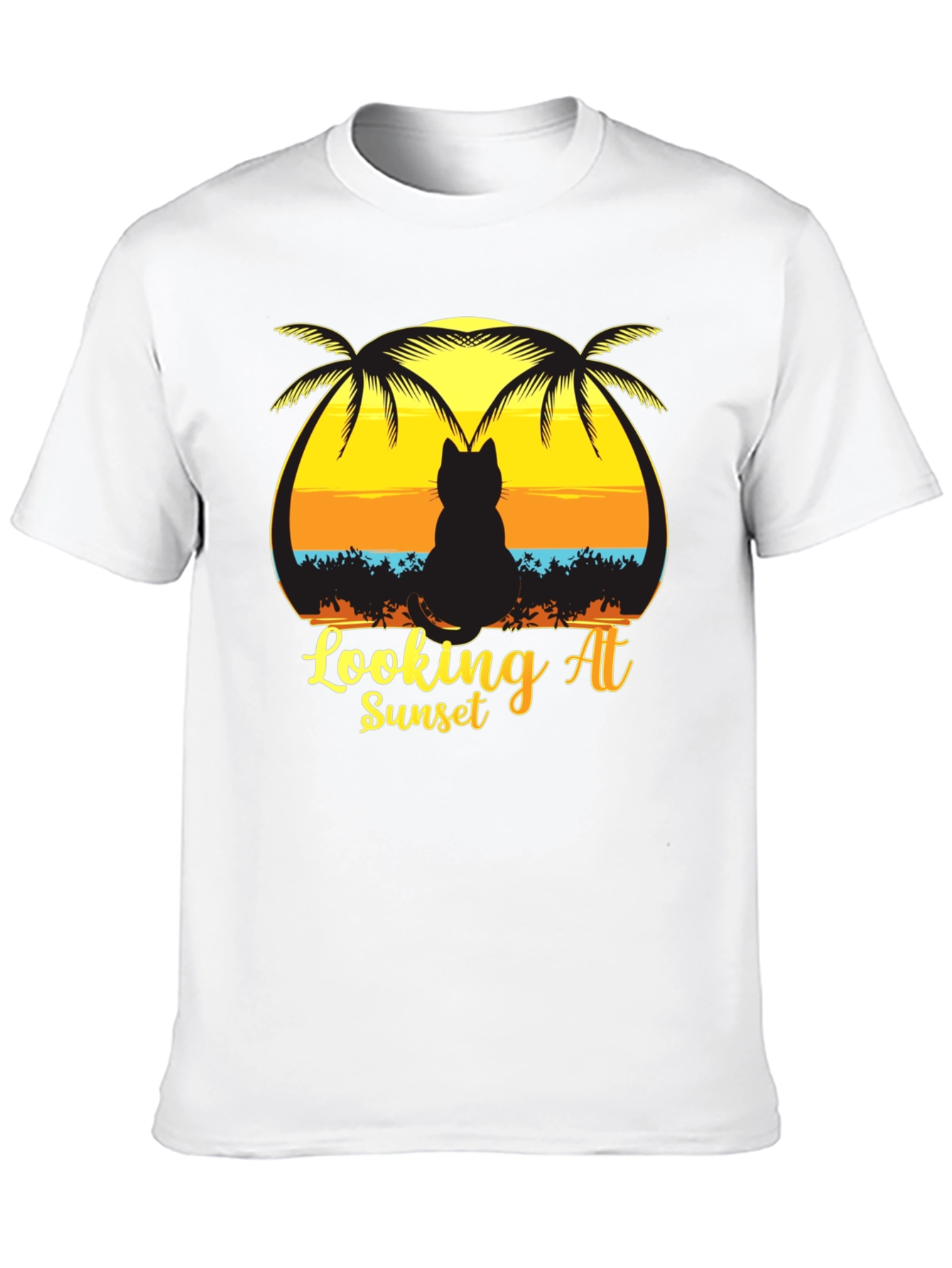 Cat Looking at Sunset T-Shirt Black