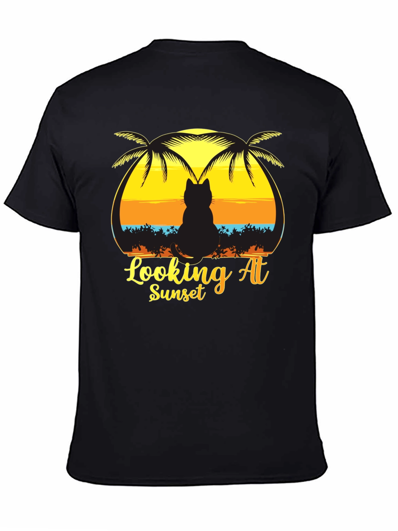 Cat Looking at Sunset T-Shirt Black