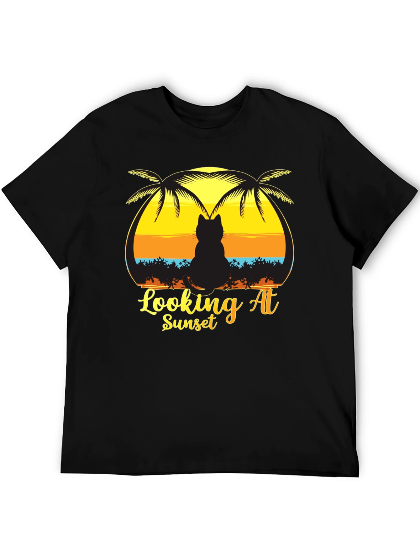 Cat Looking at Sunset T-Shirt Black