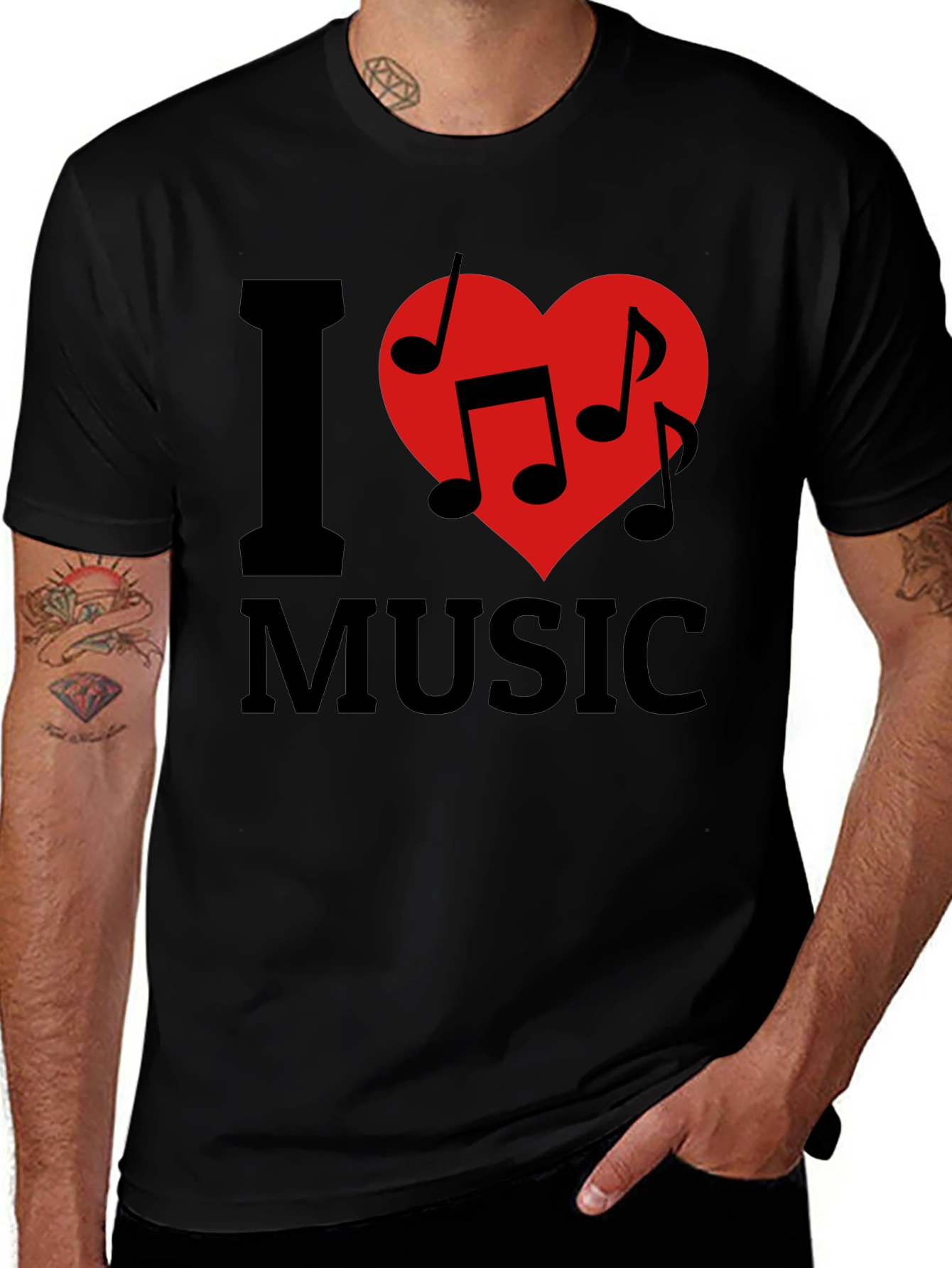 I Heart Music Graphic Tee - Black Cotton T-Shirt