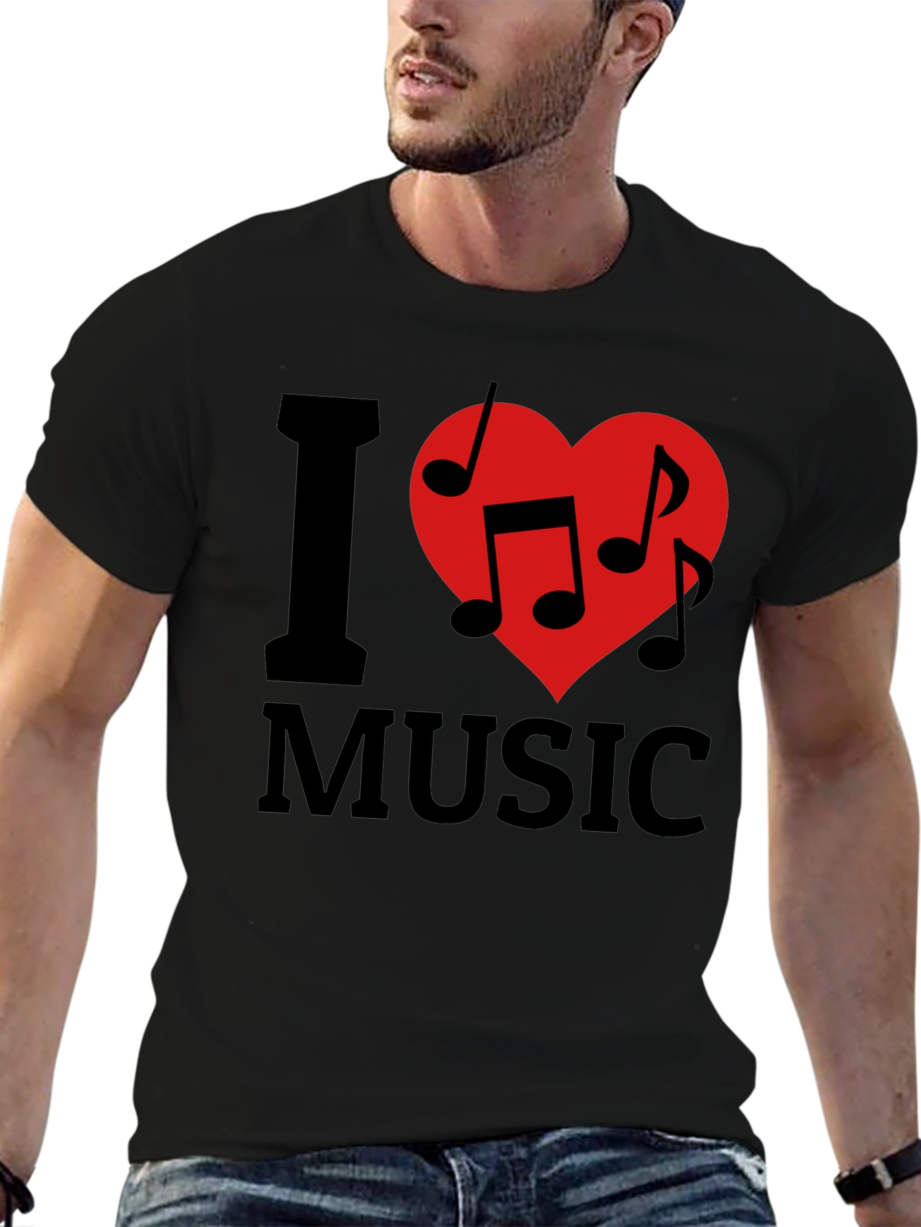 I Heart Music Graphic Tee - Black Cotton T-Shirt