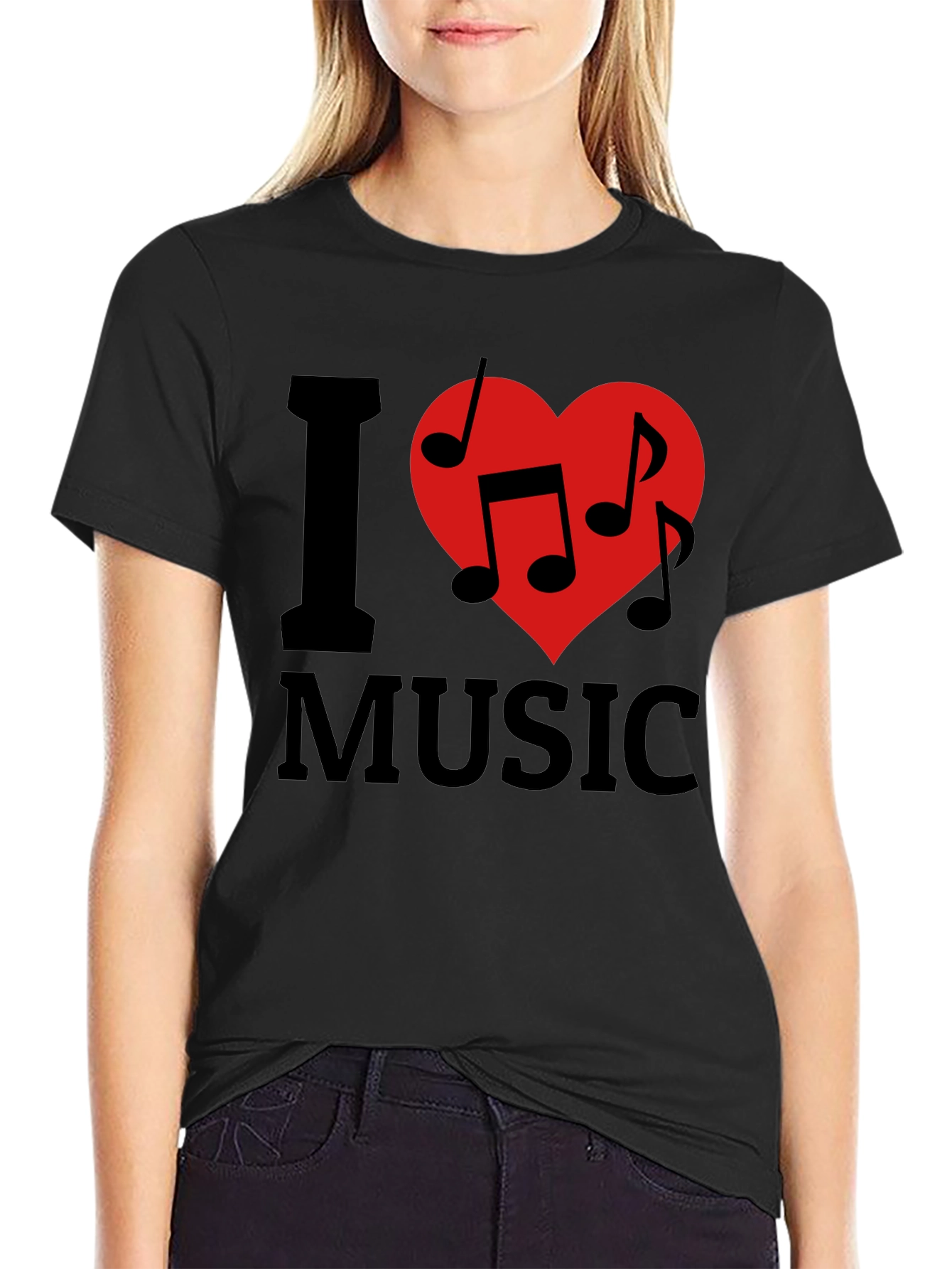 I Heart Music Graphic Tee - Black Cotton T-Shirt