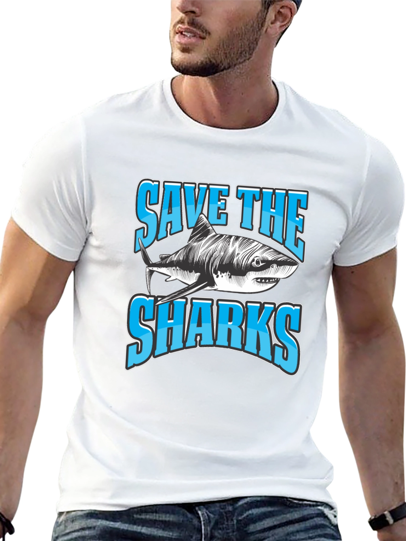 Save The Sharks Graphic Tee - Black Crew Neck