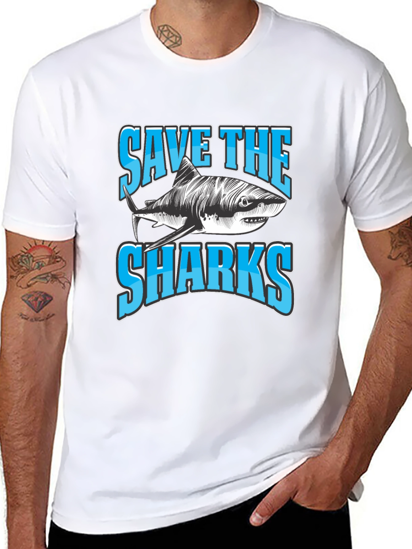Save The Sharks Graphic Tee - Black Crew Neck