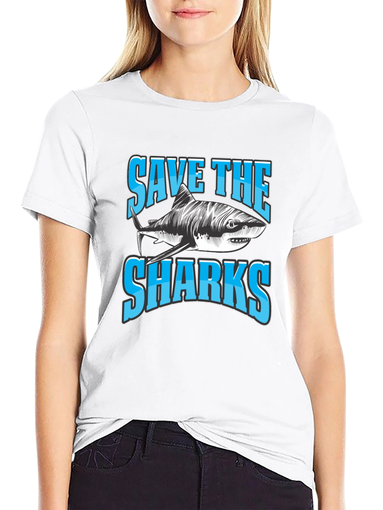 Save The Sharks Graphic Tee - Black Crew Neck