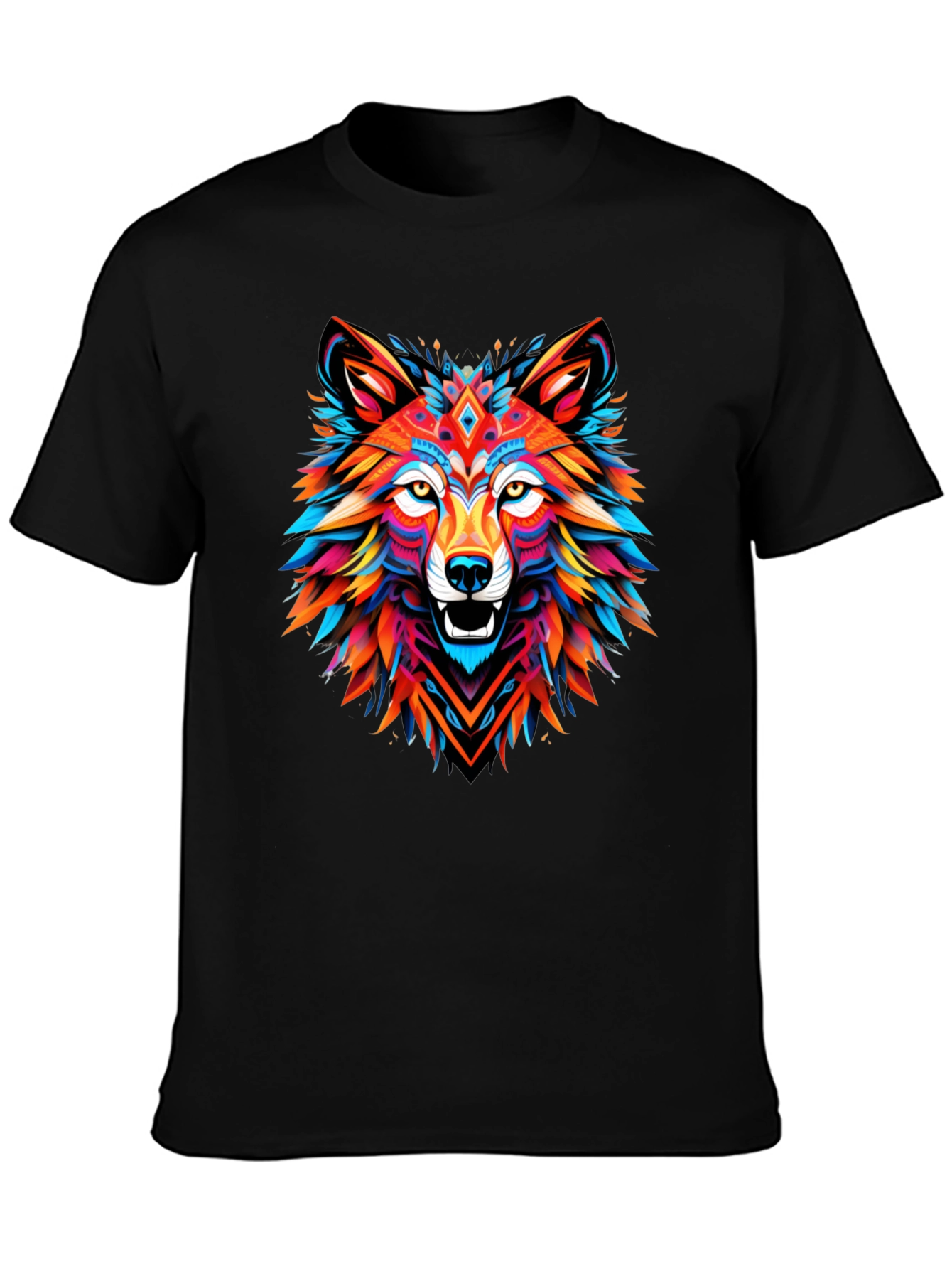 Vibrant Wolf Graphic Tee - Mens Black T-Shirt