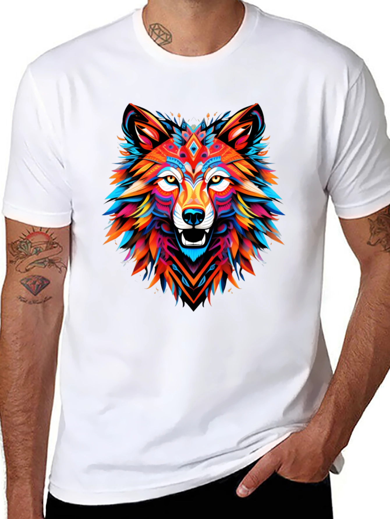 Vibrant Wolf Graphic Tee - Mens Black T-Shirt