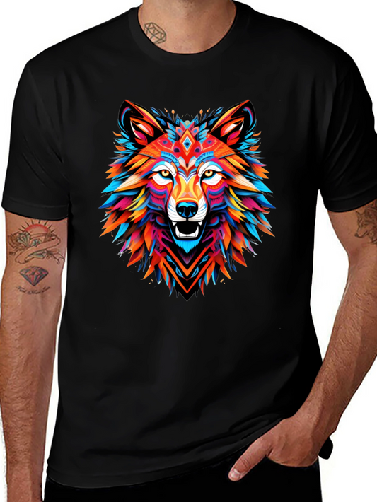 Vibrant Wolf Graphic Tee - Mens Black T-Shirt