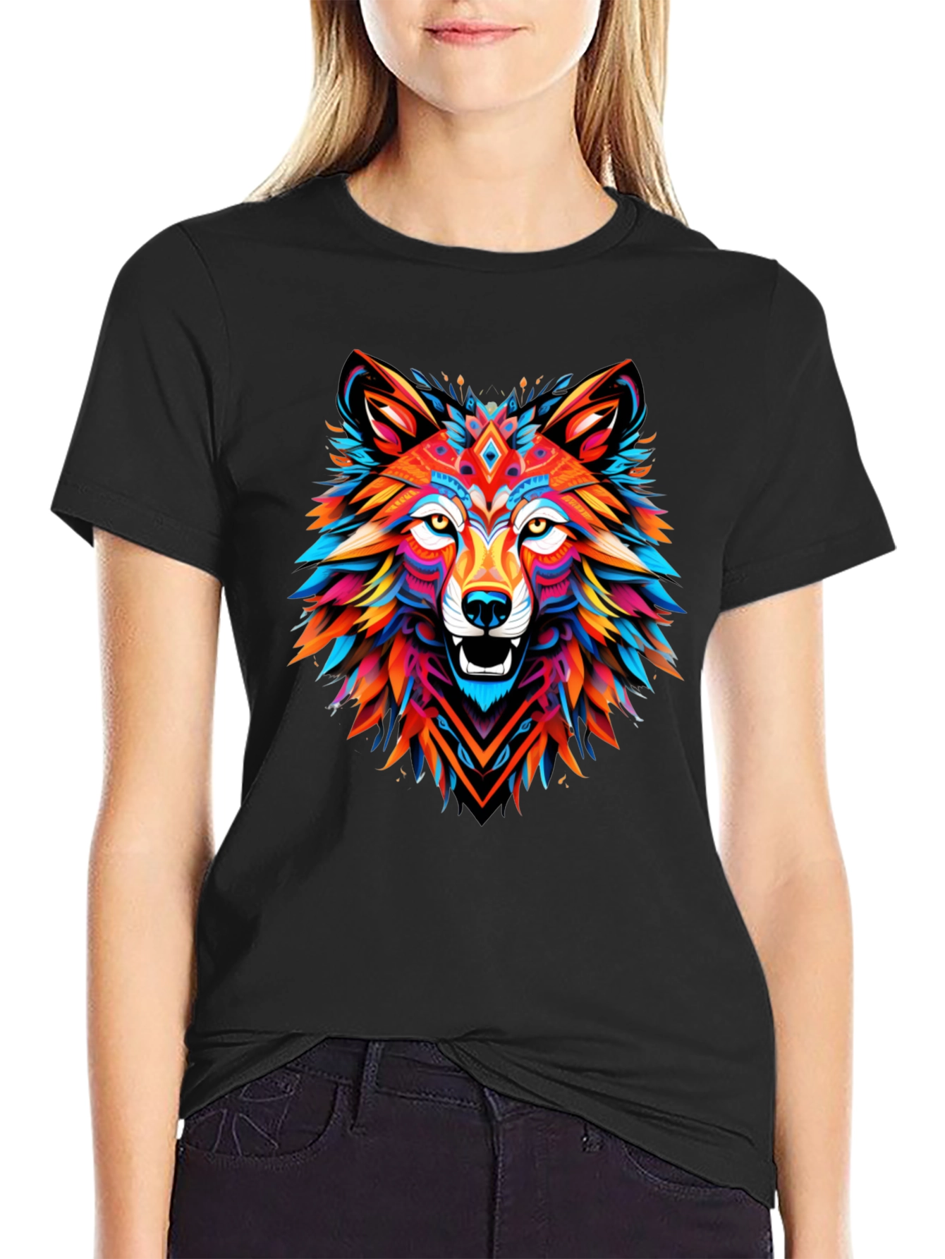 Vibrant Wolf Graphic Tee - Mens Black T-Shirt