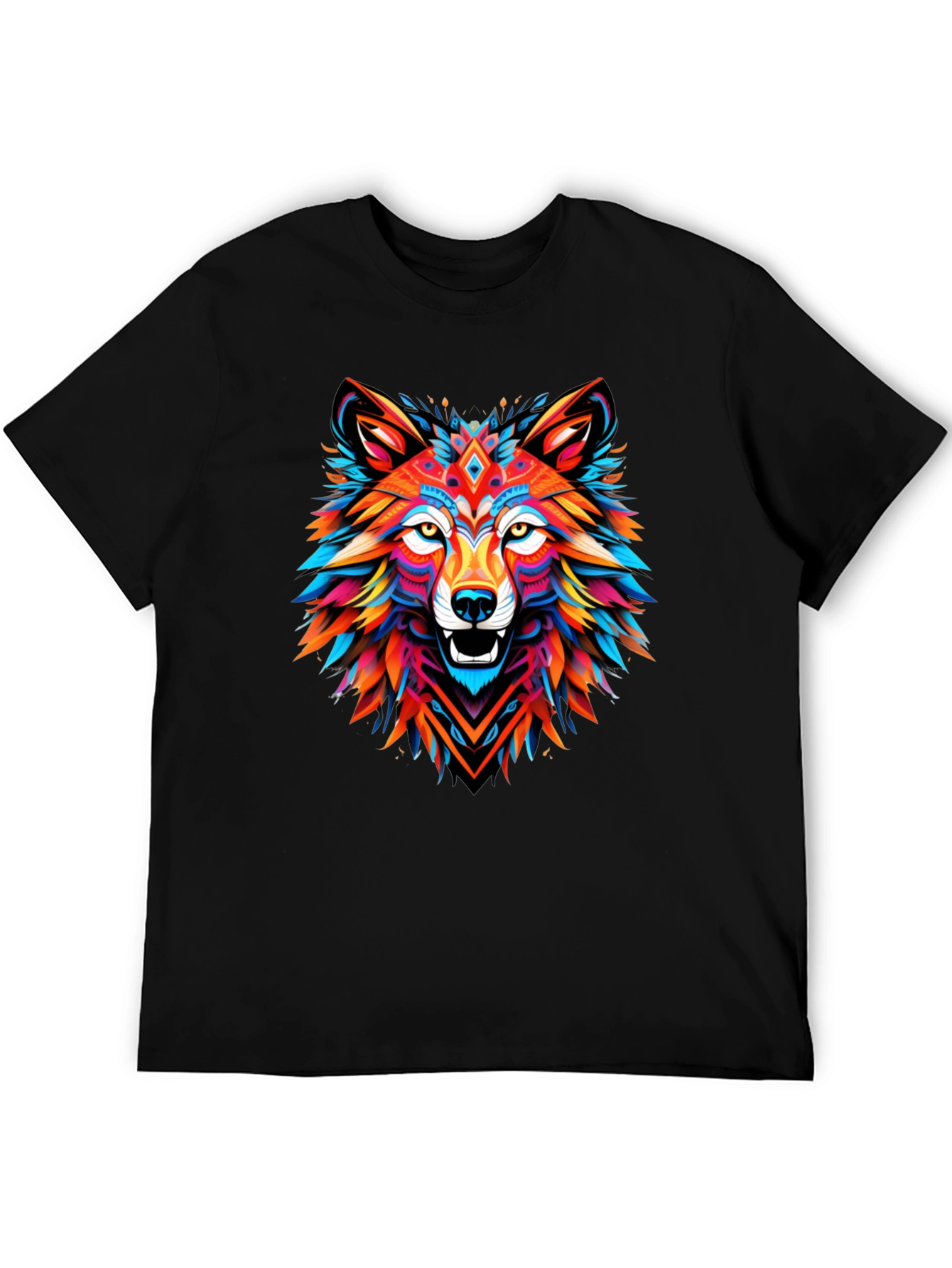 Vibrant Wolf Graphic Tee - Mens Black T-Shirt