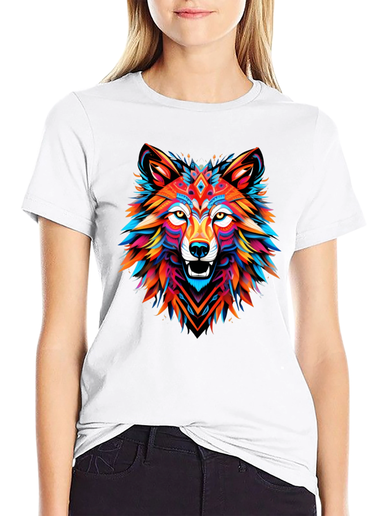 Vibrant Wolf Graphic Tee - Mens Black T-Shirt