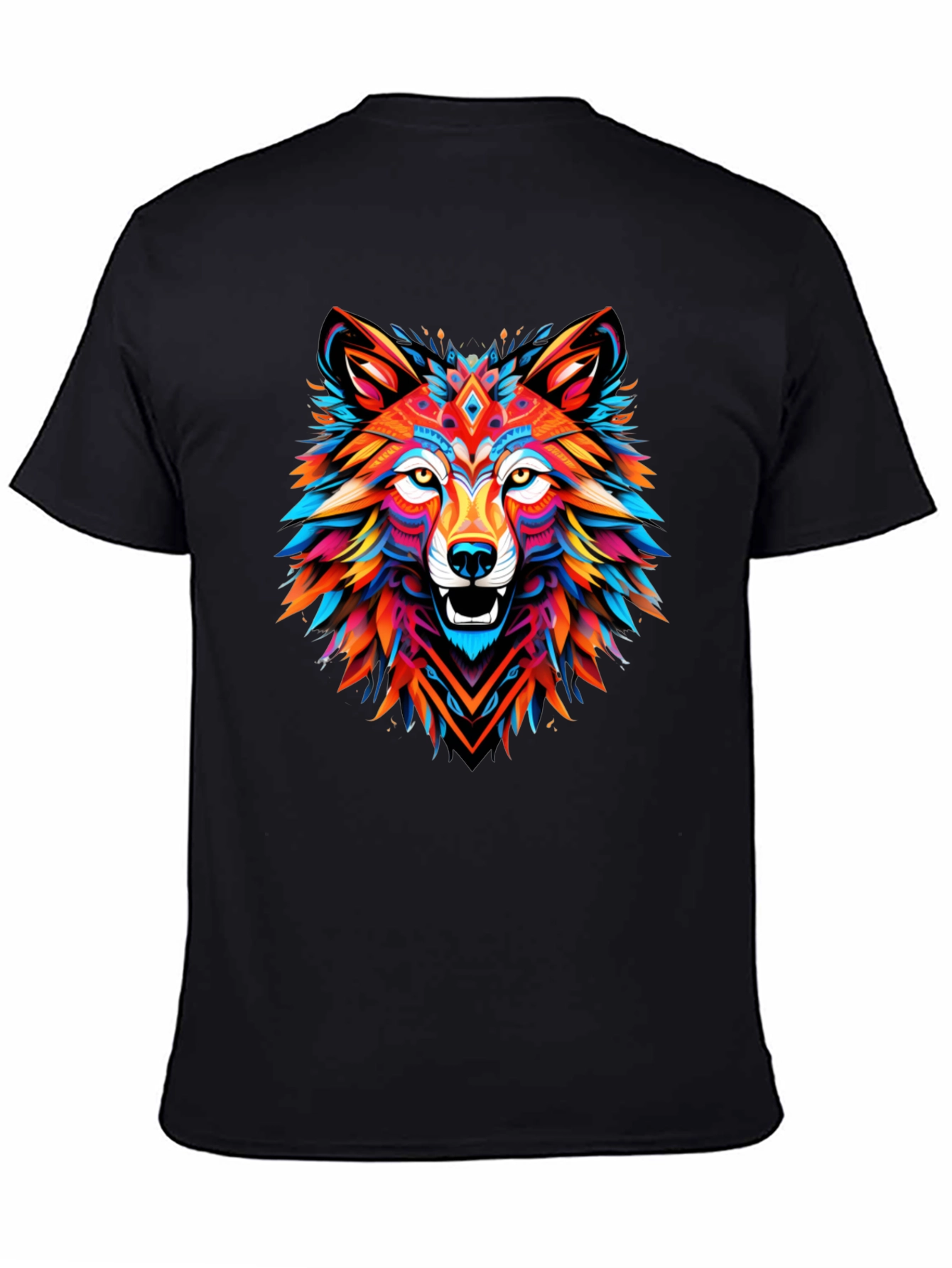 Vibrant Wolf Graphic Tee - Mens Black T-Shirt