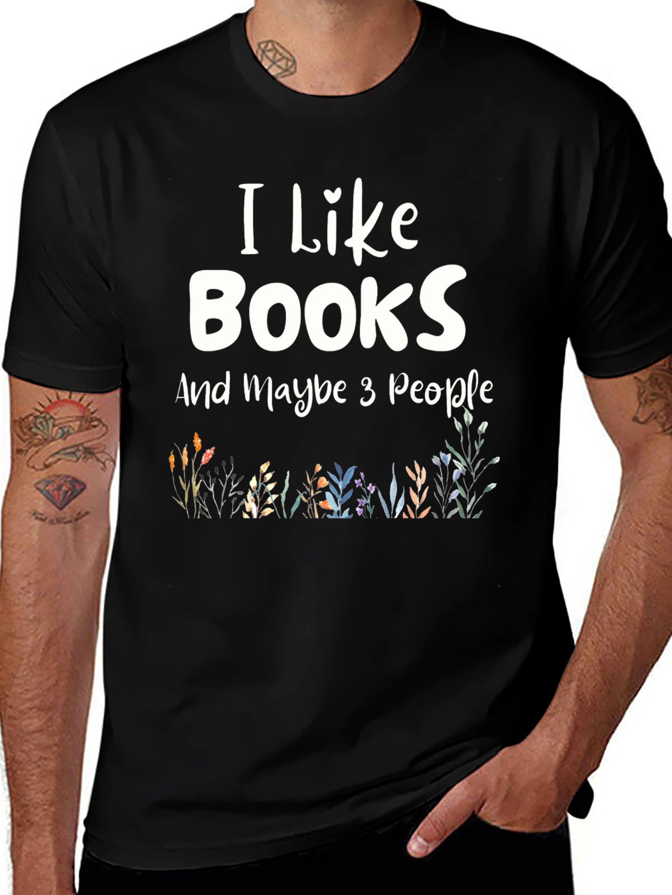 I Like Books and Maybe 3 People Black T-Shirt