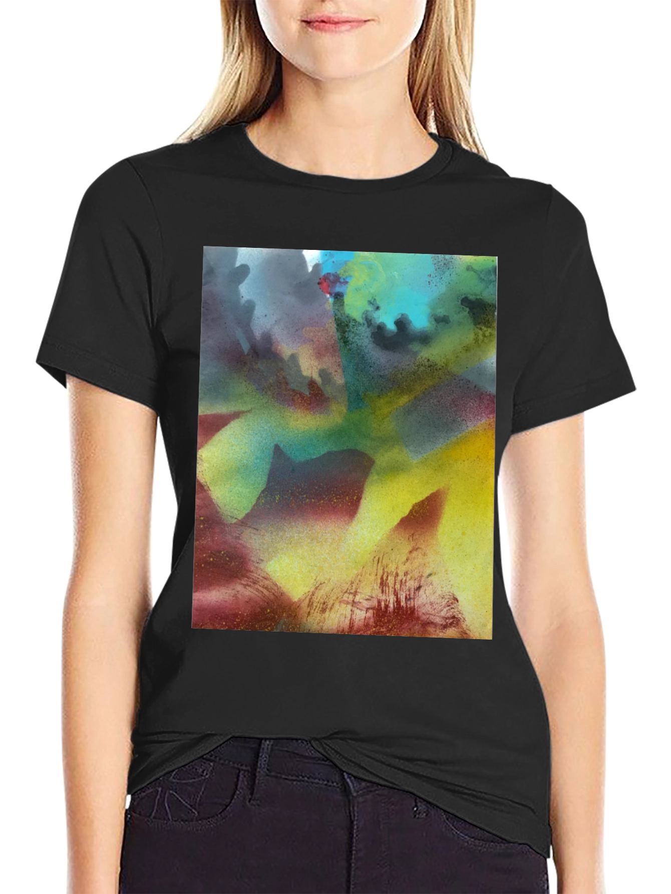 Abstract Art Print Black Crew Neck Tee