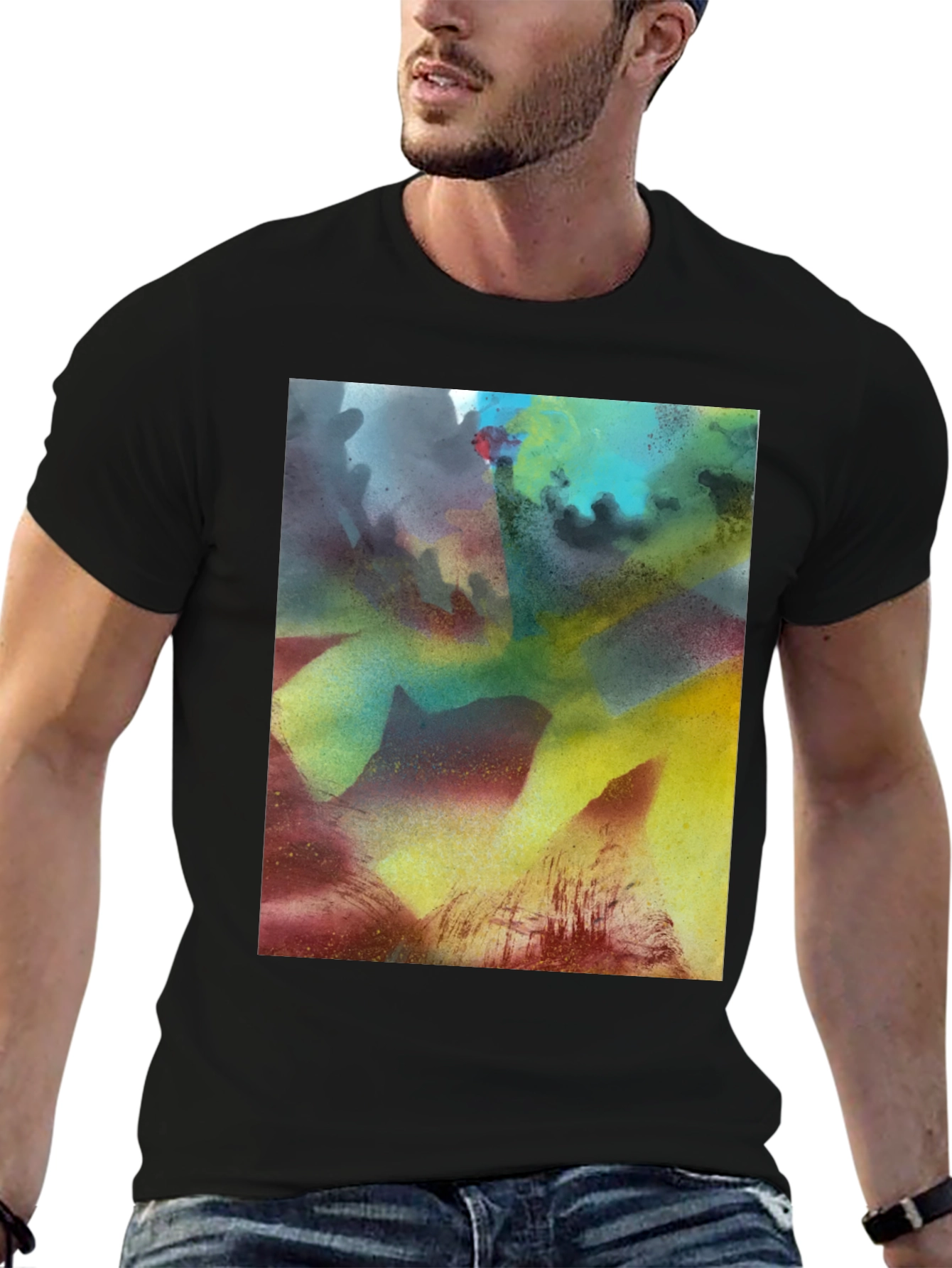 Abstract Art Print Black Crew Neck Tee