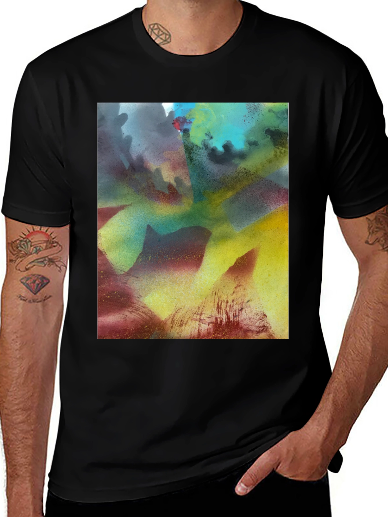 Abstract Art Print Black Crew Neck Tee