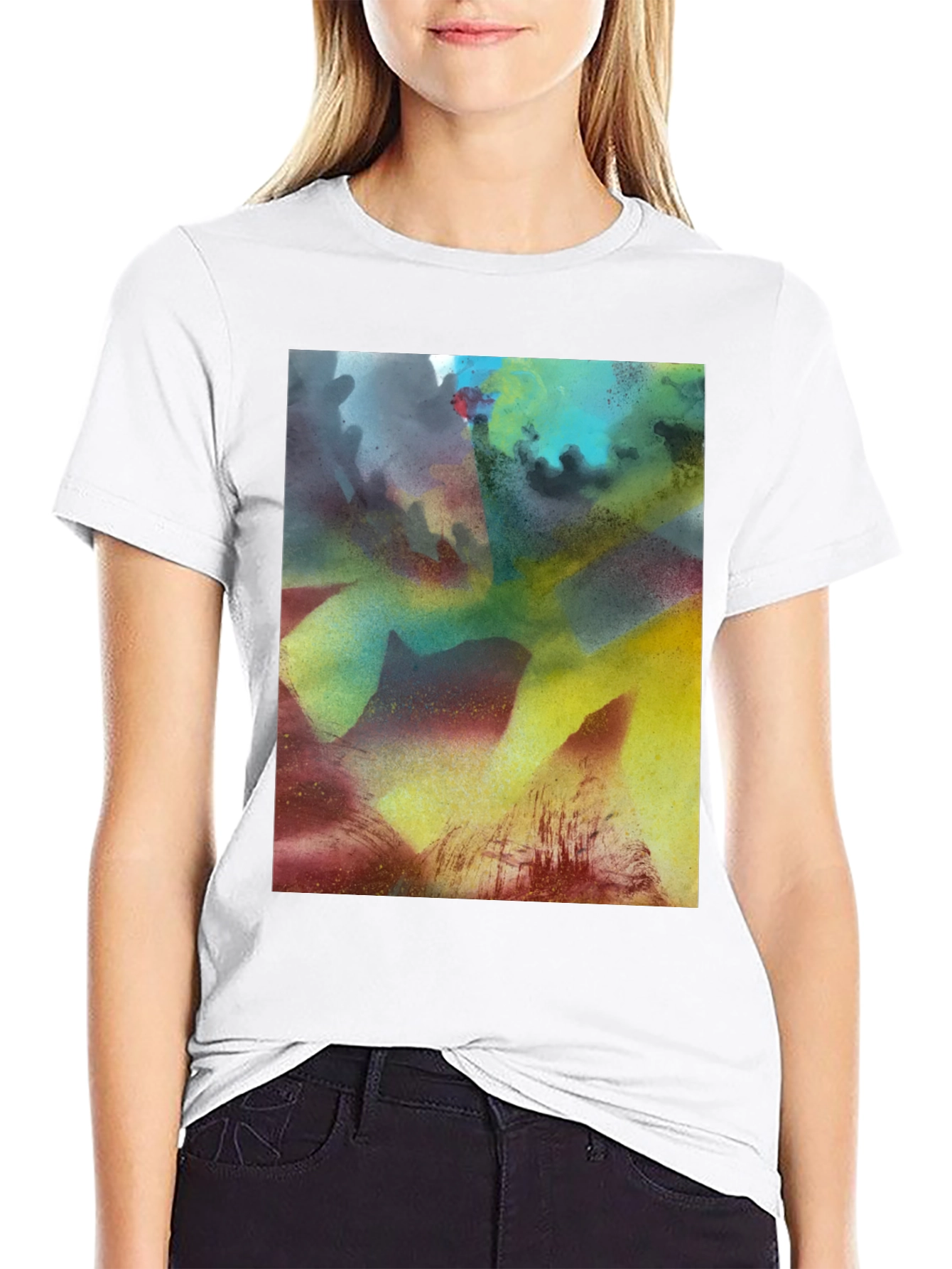 Abstract Art Print Black Crew Neck Tee