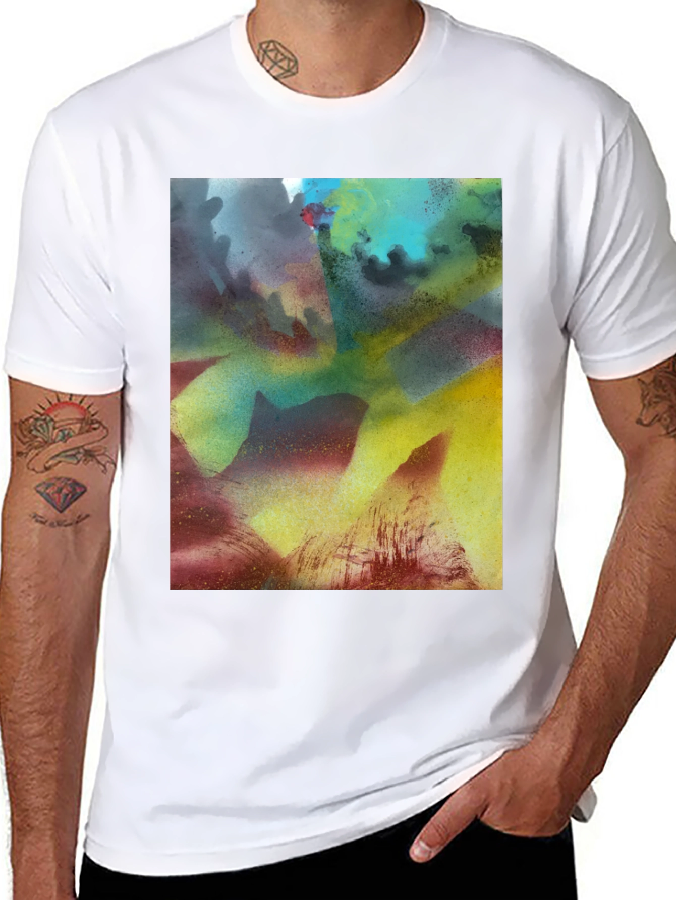 Abstract Art Print Black Crew Neck Tee
