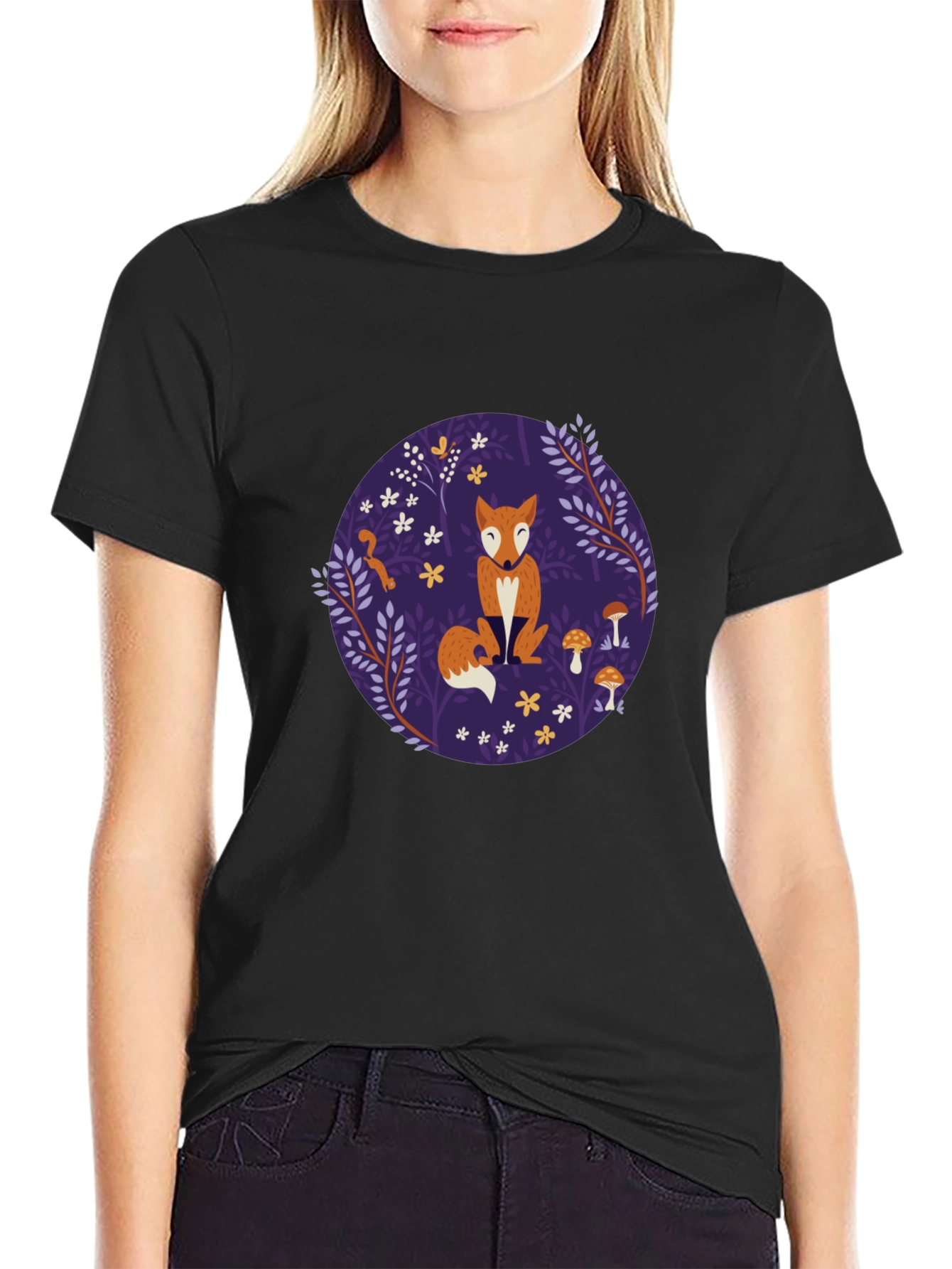 Fox & Mushroom Graphic Tee - Black