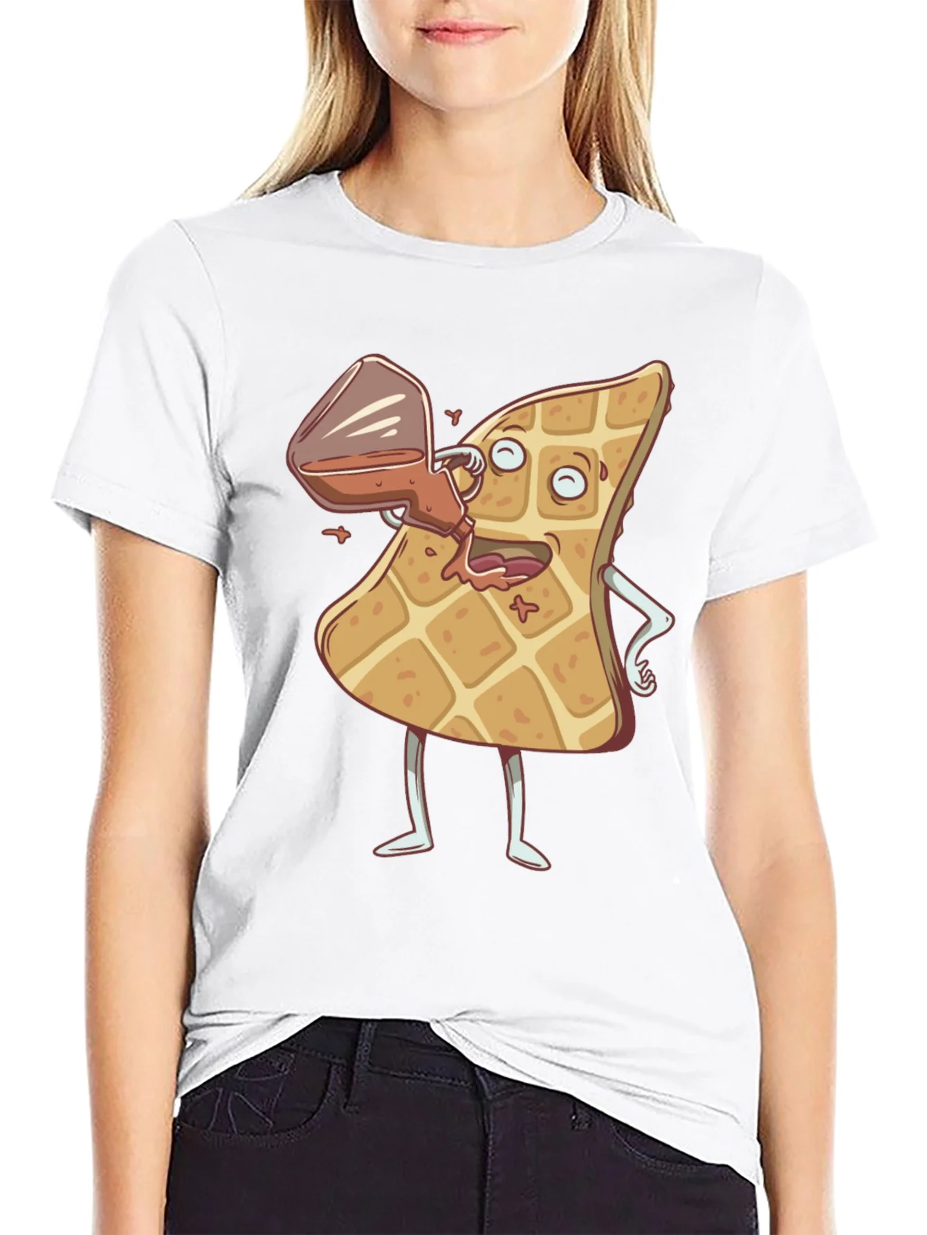 Cartoon Waffle and Syrup Funny T-Shirt