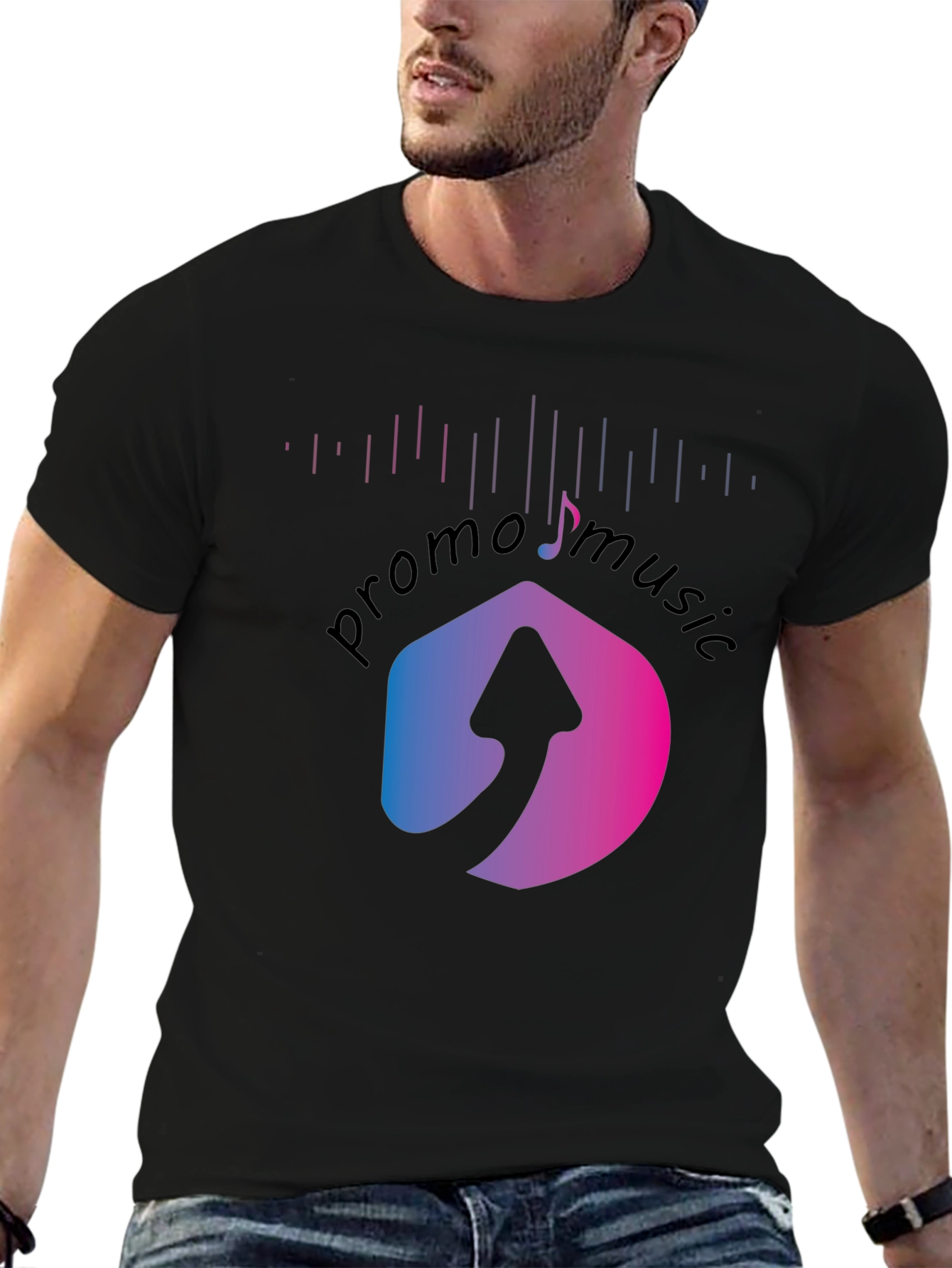 Promo Music Black T-Shirt with Arrow Logo