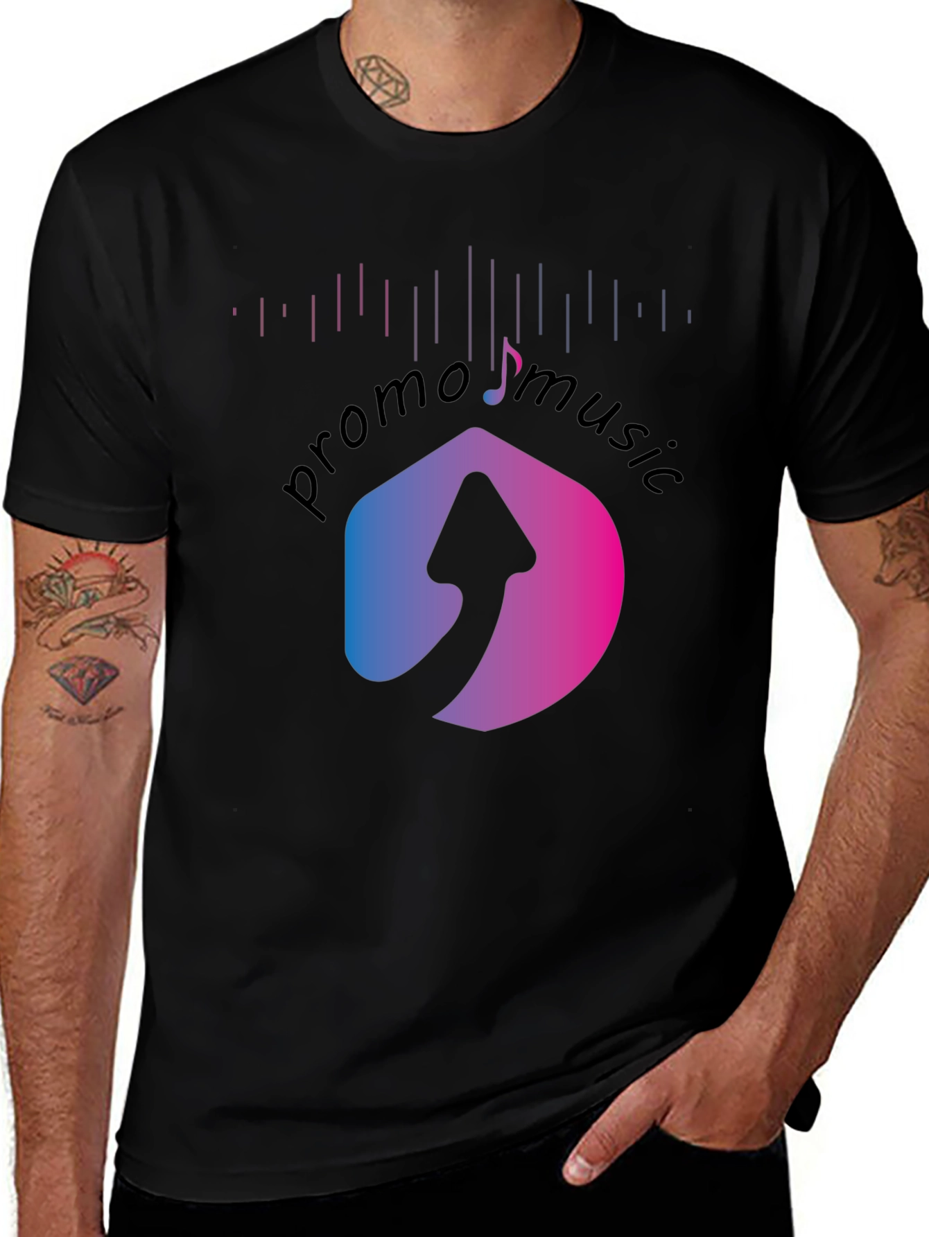 Promo Music Black T-Shirt with Arrow Logo