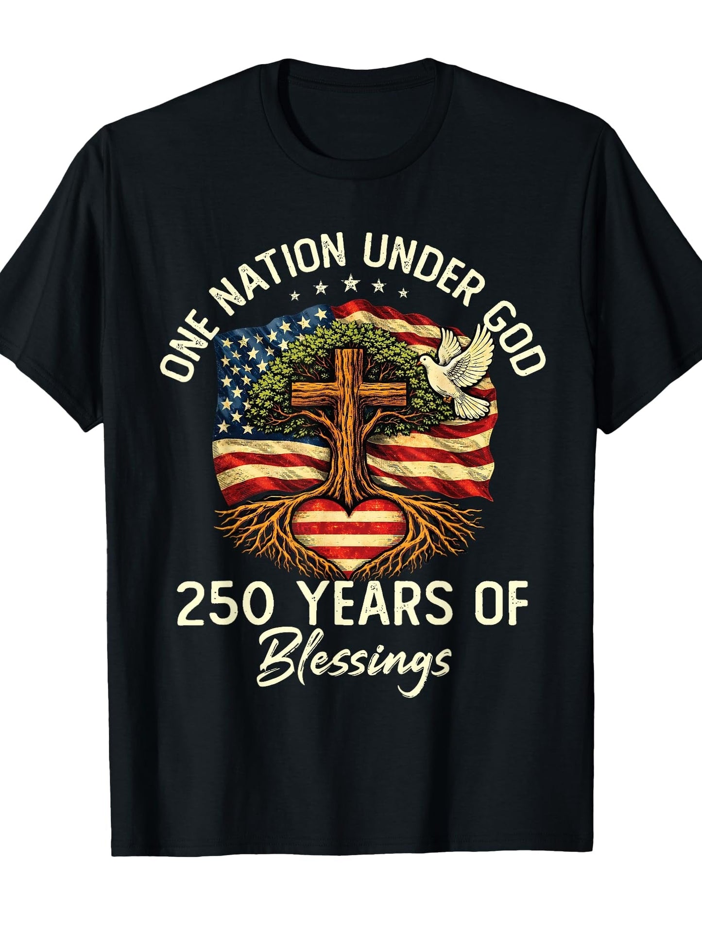 USA 250th Anniversary One Nation Under God Patriotic T-Shirt