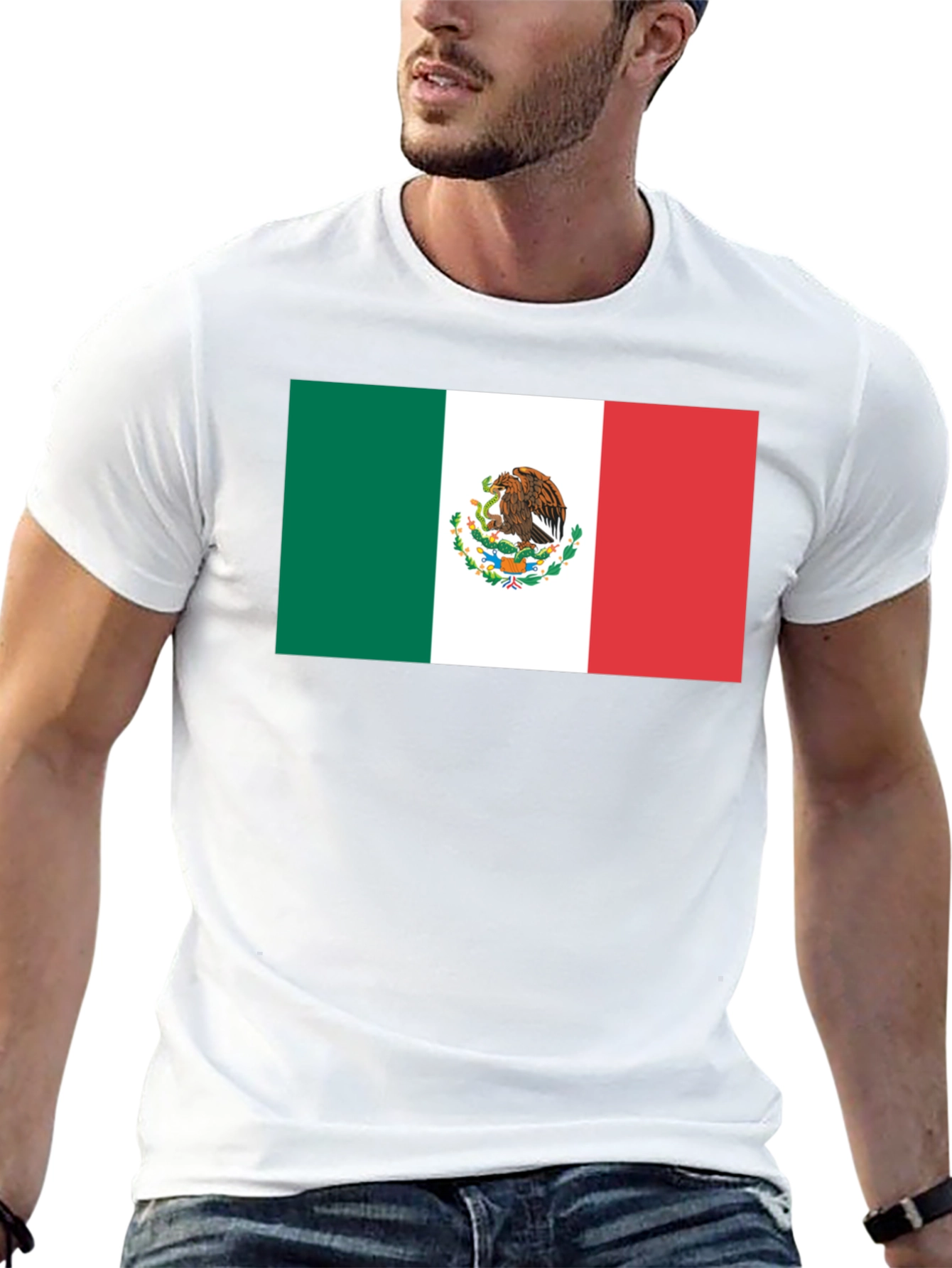Mexico Flag Graphic Tee - Black Cotton T-Shirt