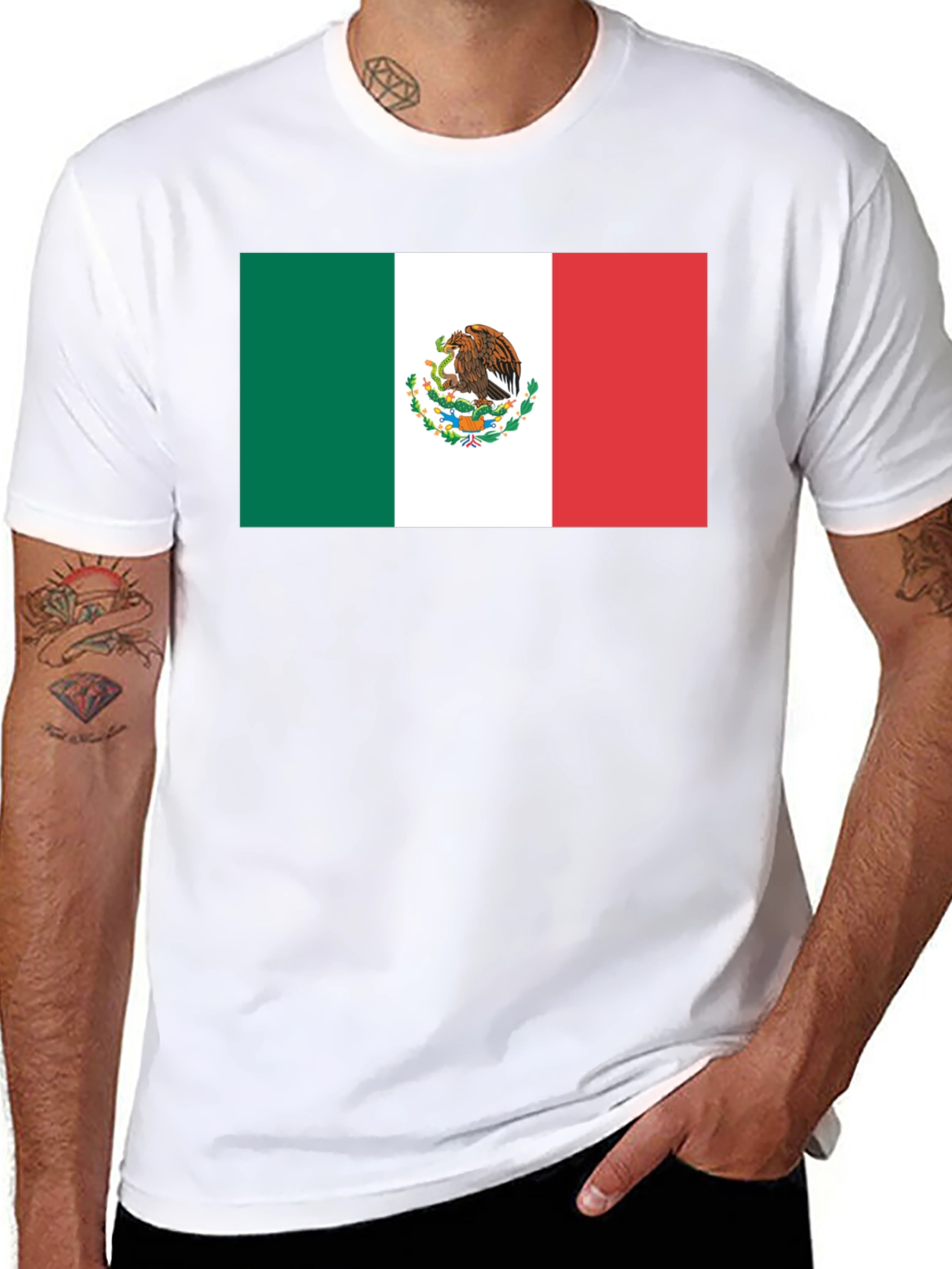 Mexico Flag Graphic Tee - Black Cotton T-Shirt
