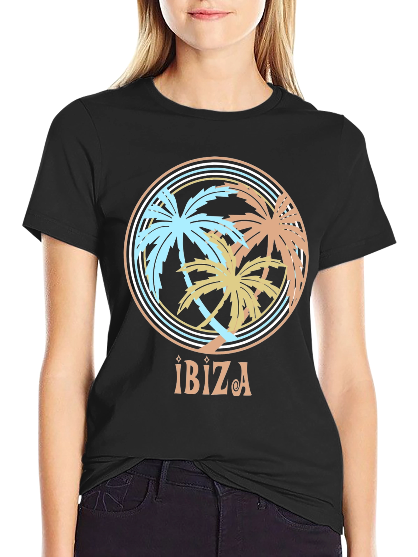 Ibiza Palm Tree Graphic Tee - Black