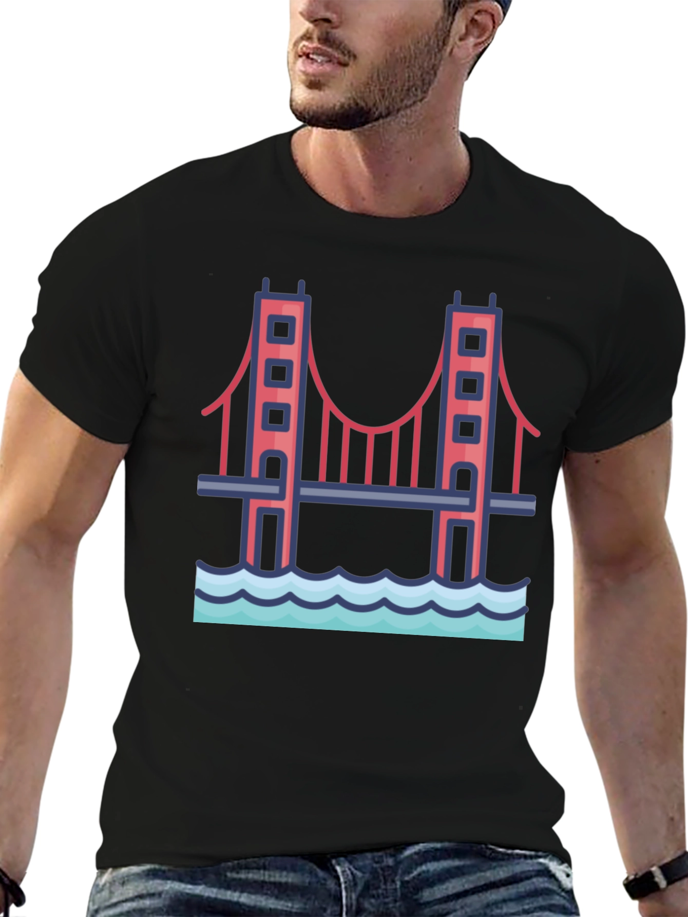 Golden Gate Bridge Graphic Tee - Black Cotton T-Shirt