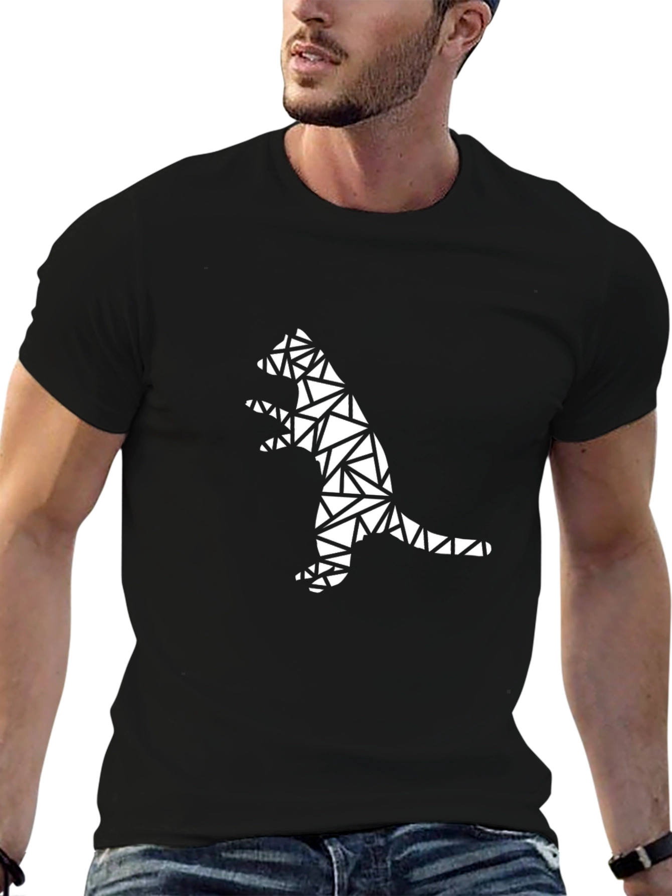 Geometric Dinosaur Black T-Shirt