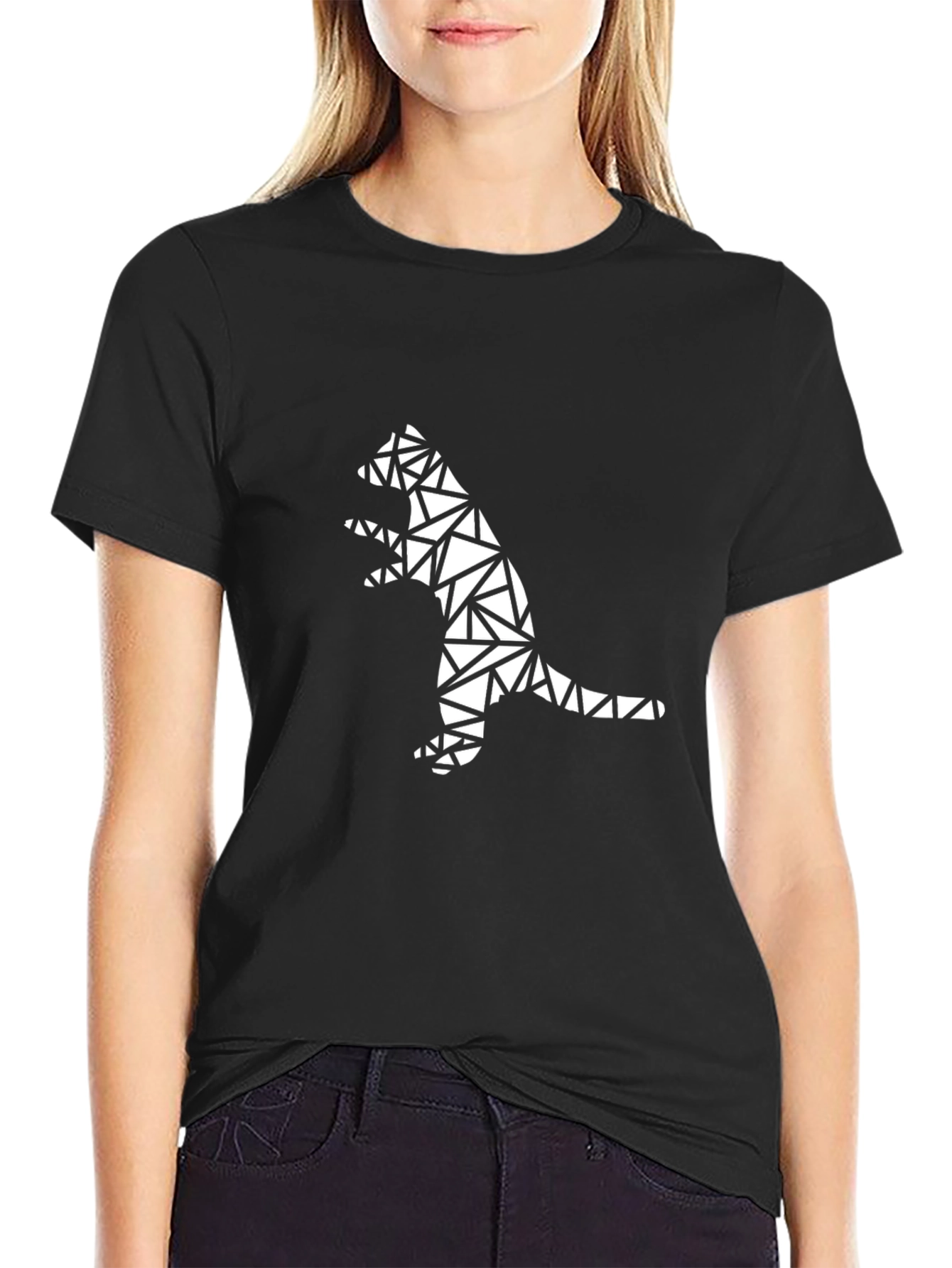 Geometric Dinosaur Black T-Shirt
