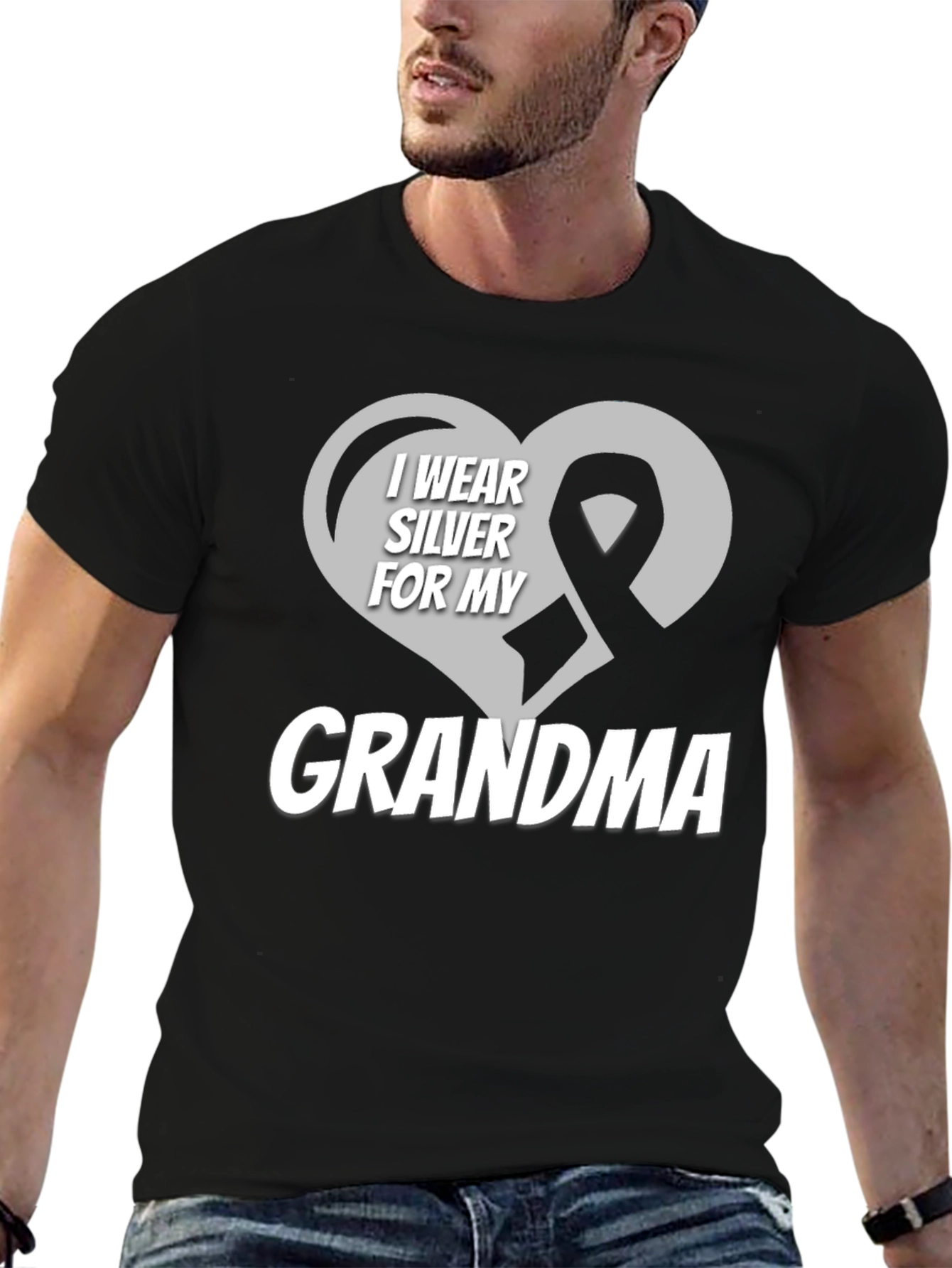 Silver Ribbon Grandma T-Shirt - Support Cancer Awareness
