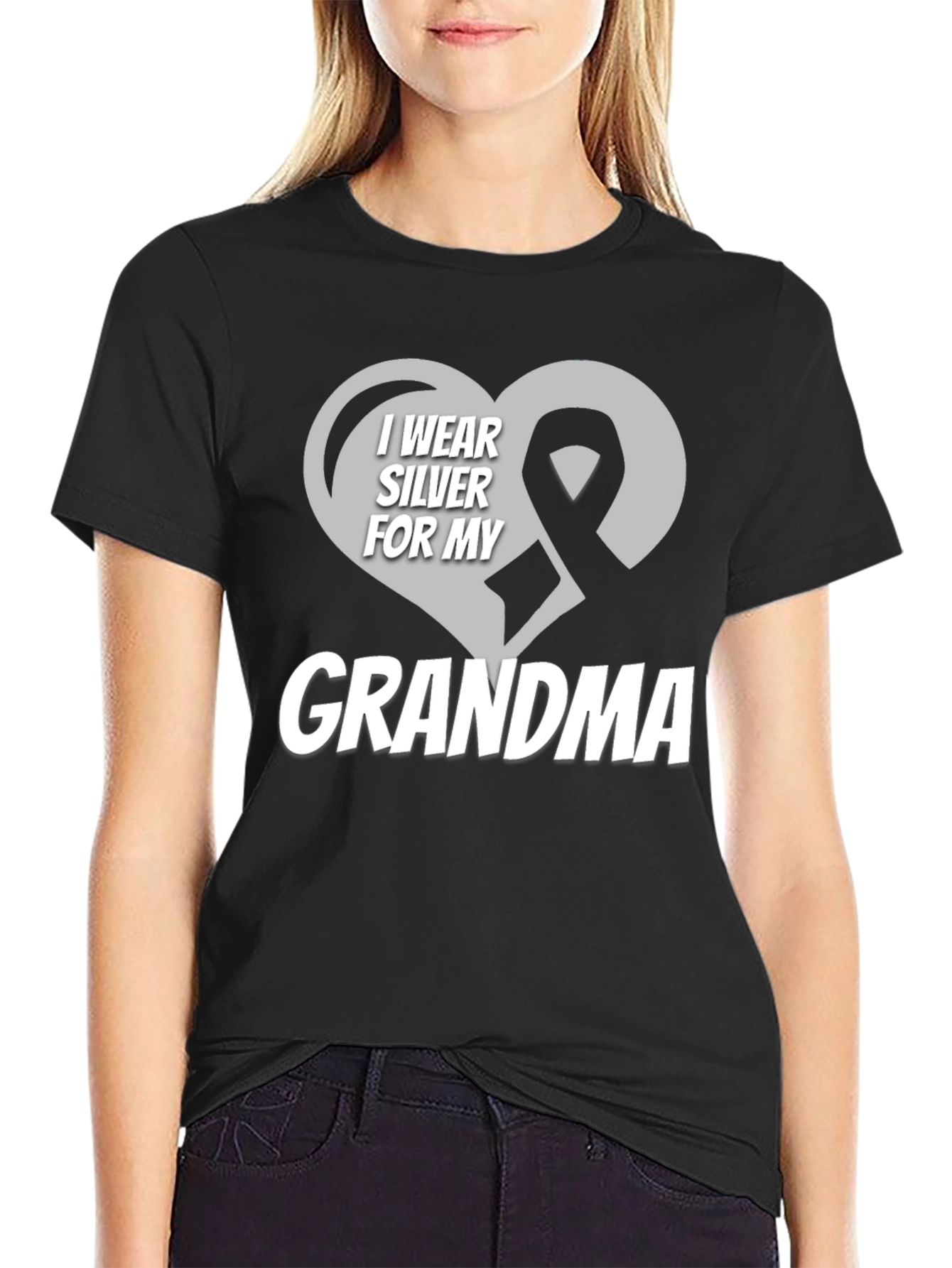 Silver Ribbon Grandma T-Shirt - Support Cancer Awareness
