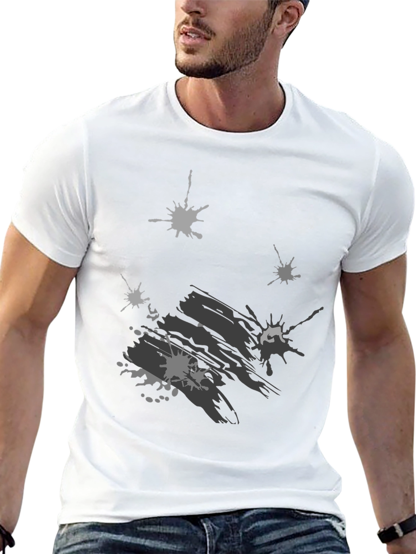 Abstract Splatter Print Black T-Shirt