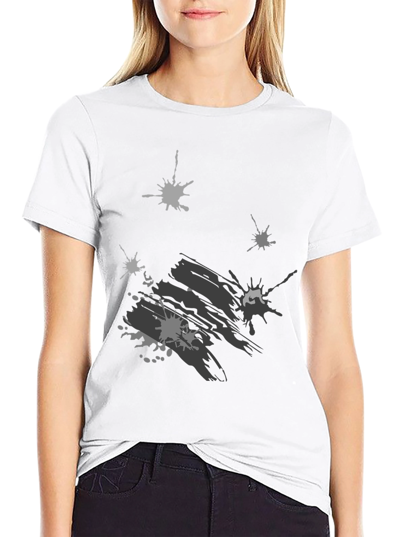 Abstract Splatter Print Black T-Shirt