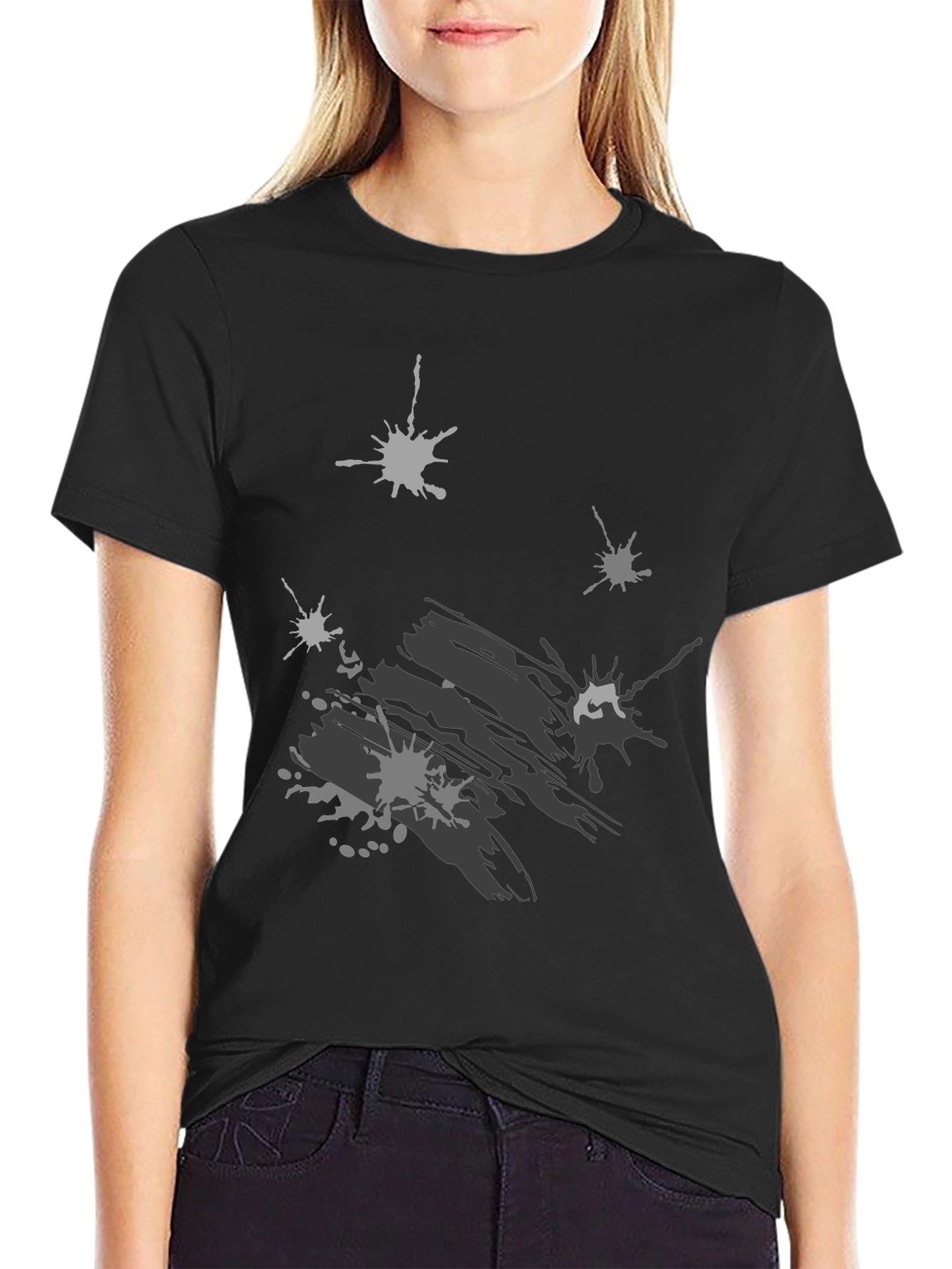 Abstract Splatter Print Black T-Shirt