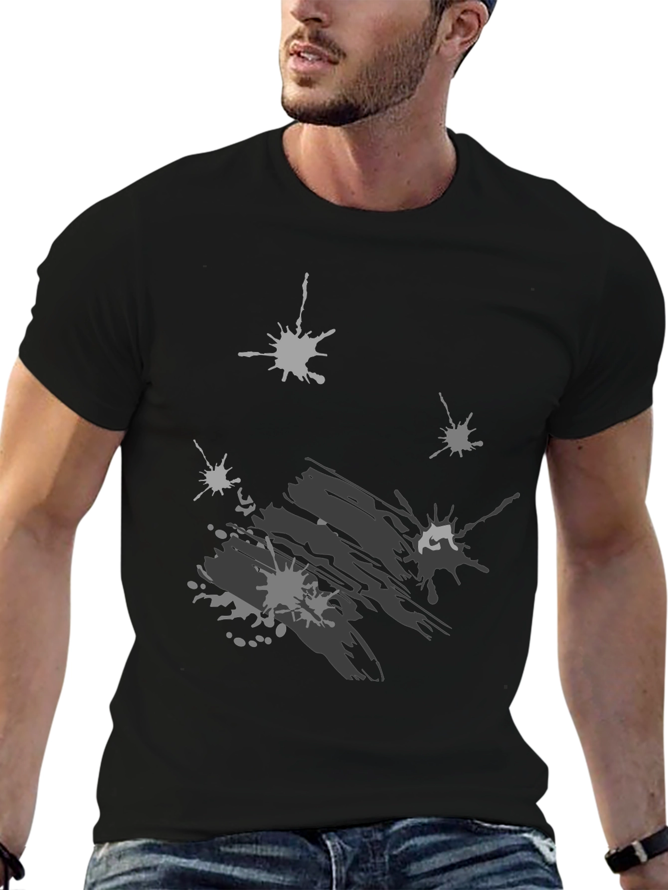 Abstract Splatter Print Black T-Shirt