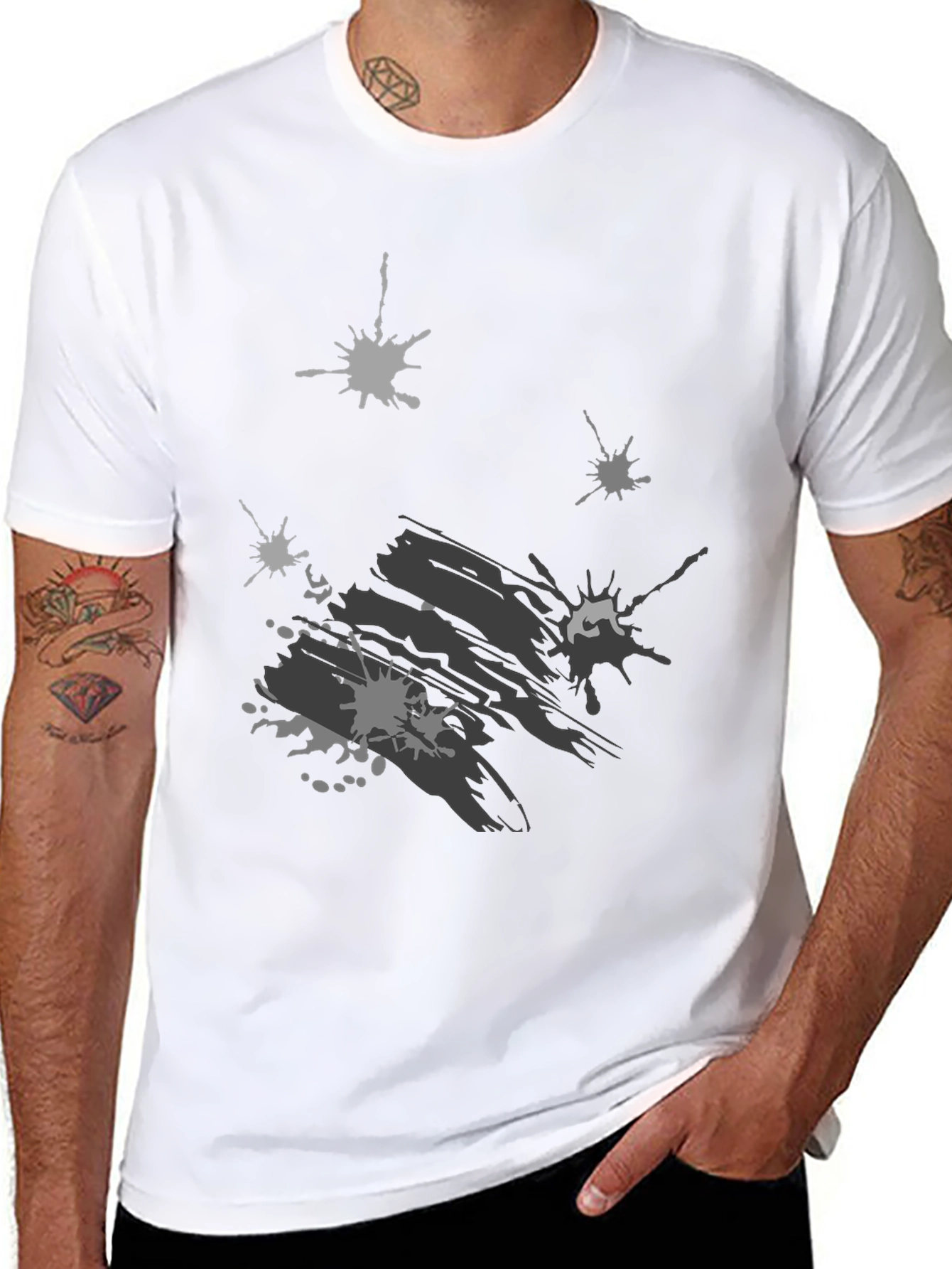 Abstract Splatter Print Black T-Shirt